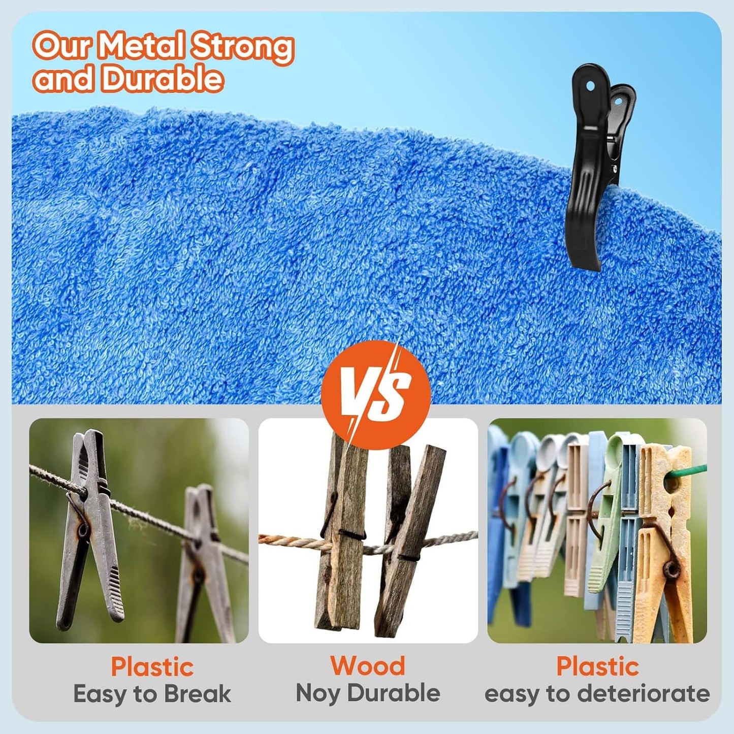 10 Pack Metal Beach Towel Clips, Large Beach Chair Clips for Pool Cover, Heavy Duty Towel Holders