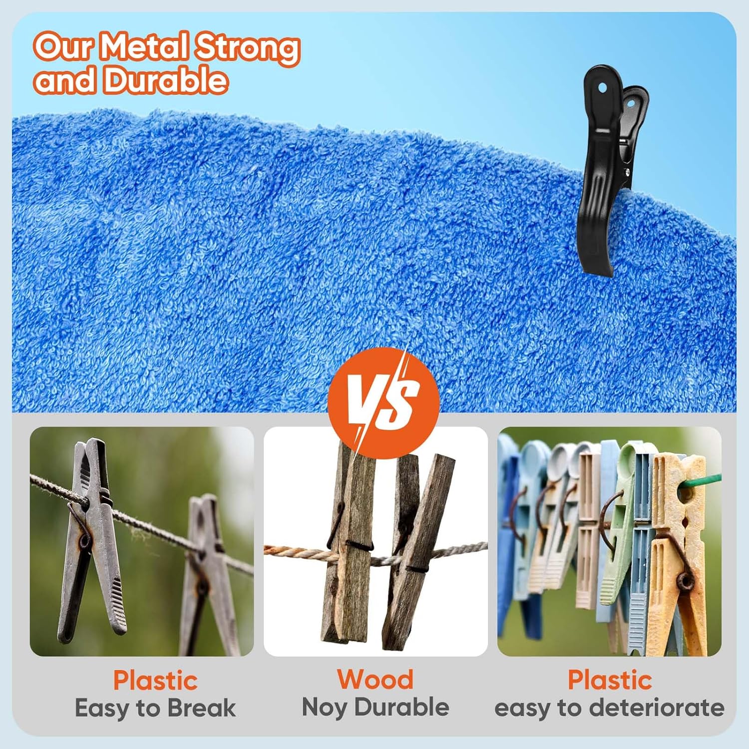 10 Pack Metal Beach Towel Clips, Large Beach Chair Clips for Pool Cover, Heavy Duty Towel Holders