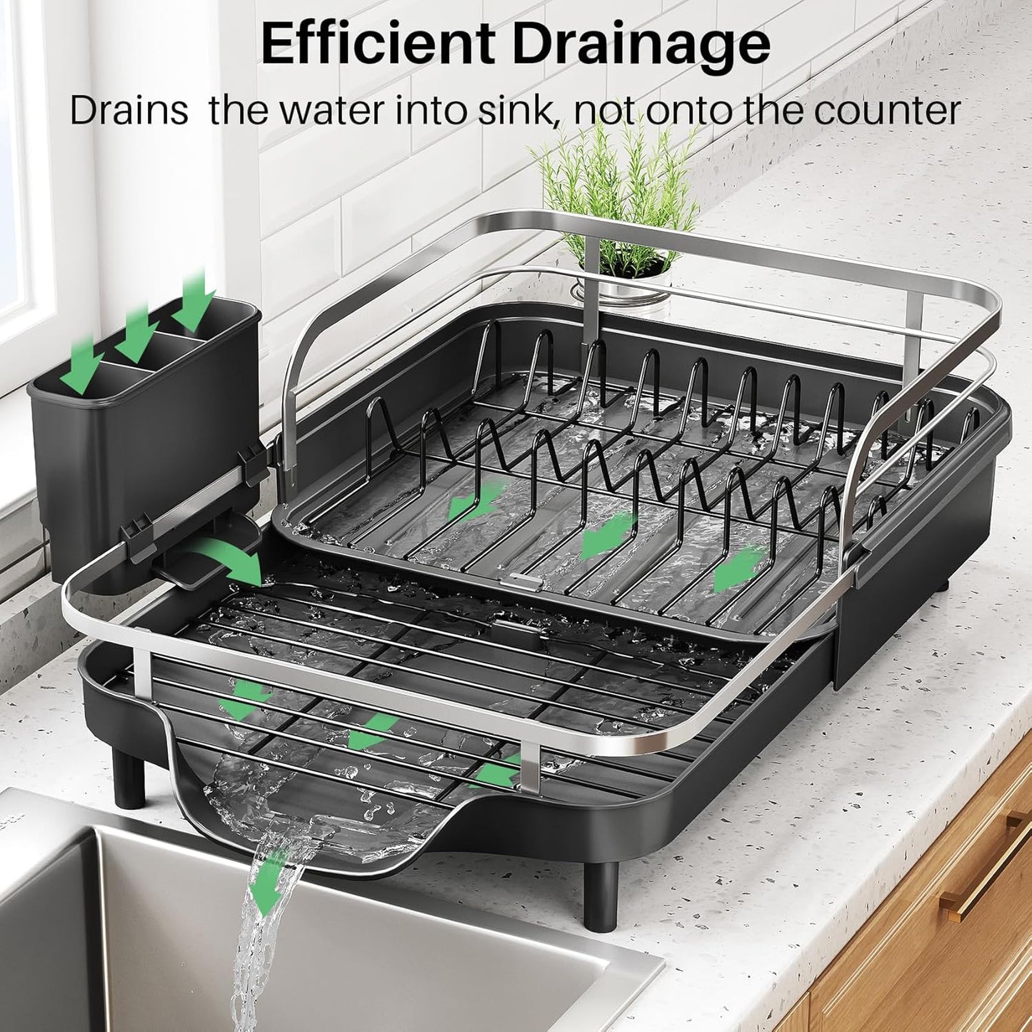 Dish Drying Rack, Expandable Dish Rack for Kitchen Counter, Stainless Steel Dish Drainer with