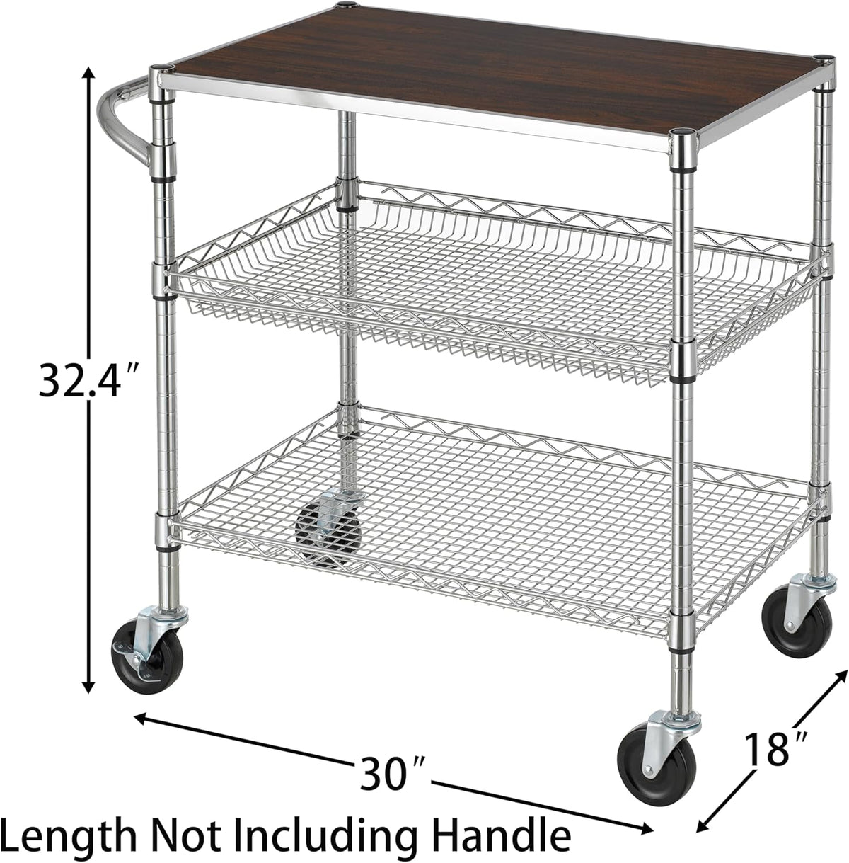Finnhomy 3 Tier Heavy Duty Commercial Grade Utility Cart with Wood Top, Wire Rolling Cart with