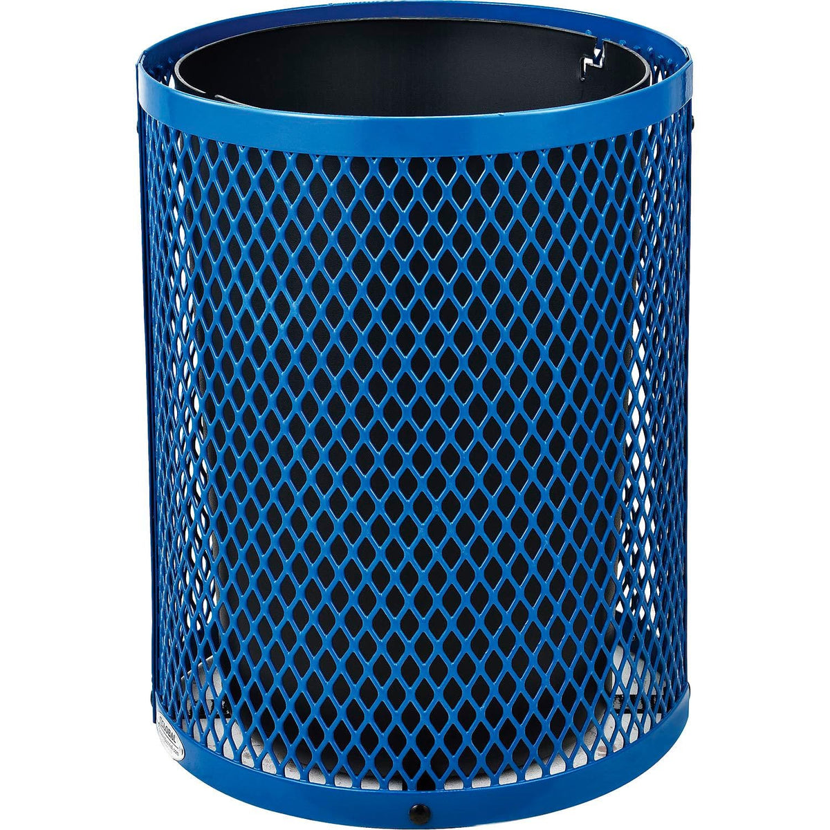 Global Industrial Outdoor Diamond Steel Trash Can with Flat Lid and Plastic Liner, 36 Gallon
