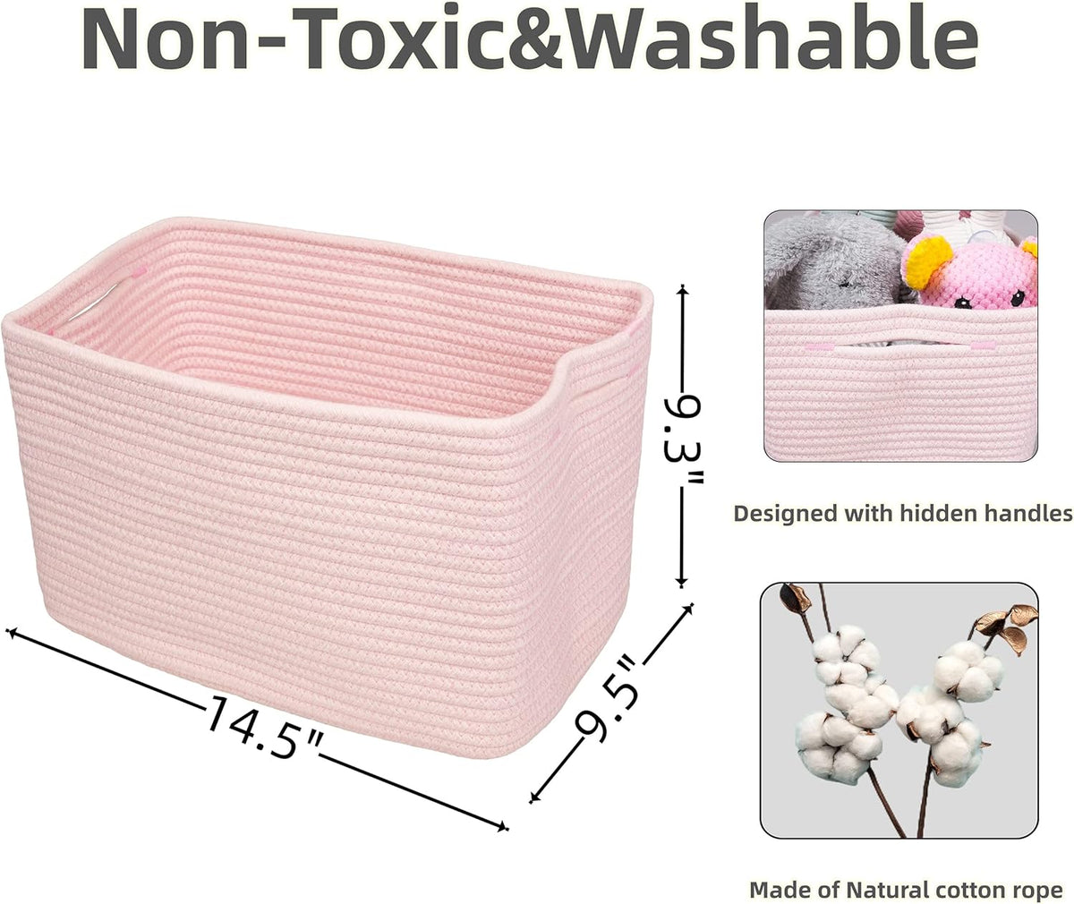 Cotton Rope storage Basket Bins Woven Basket for Organizing Shelves Rectangle Decorative Baskets