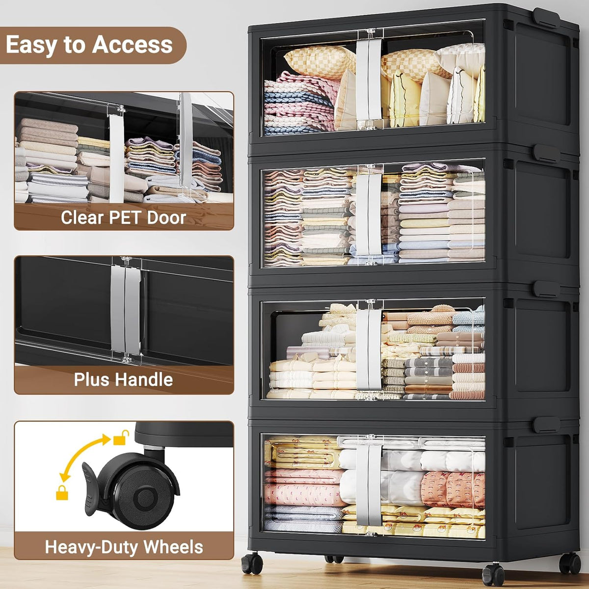 BROVIEW 480QT Stackable Storage Bins with Lids, 120Gal Extra Large Collapsible Storage Box with