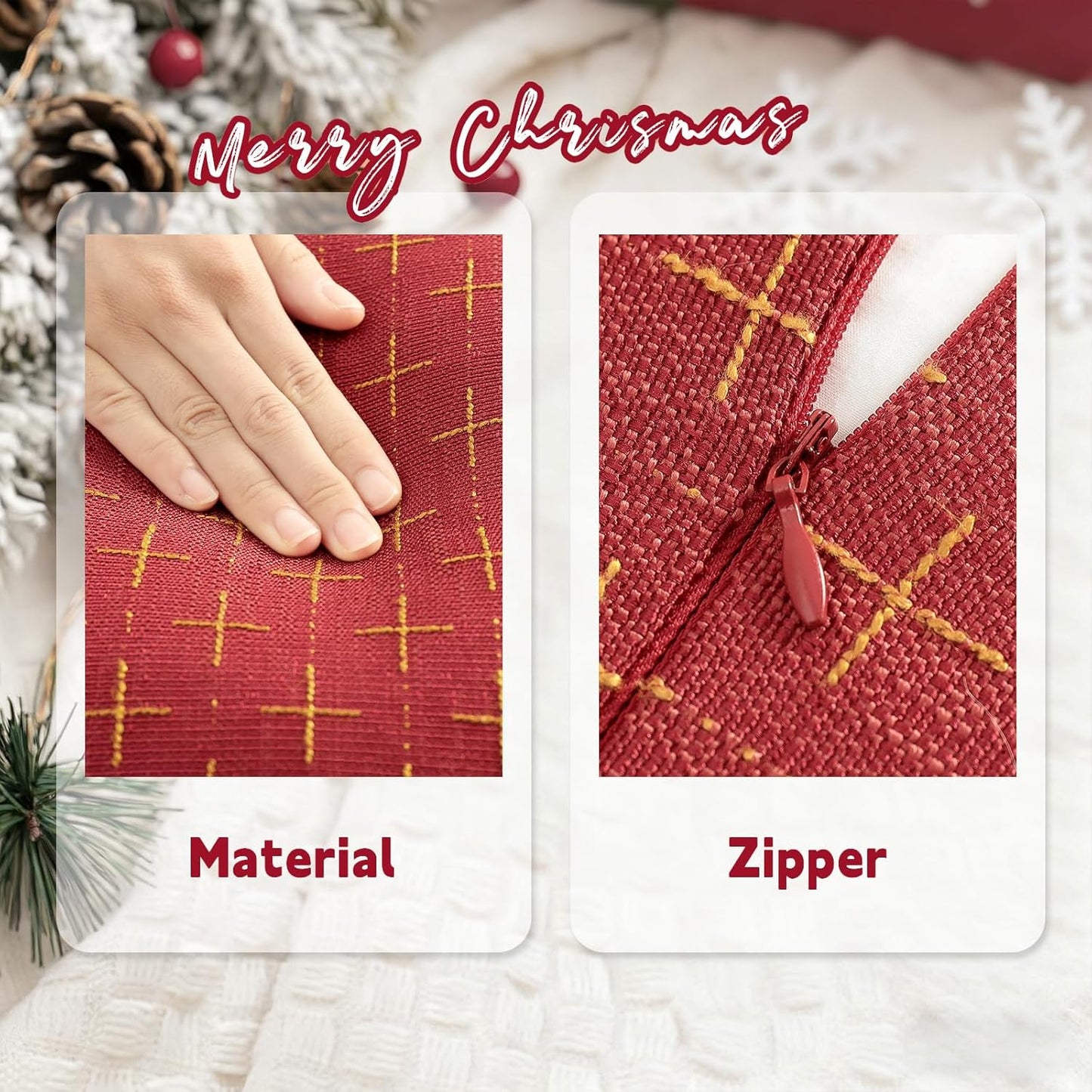 ZWJD Christmas Pillow Covers 26x26 Set of 2 Soft Polyester Textured Red Pillows with Stylish Flange