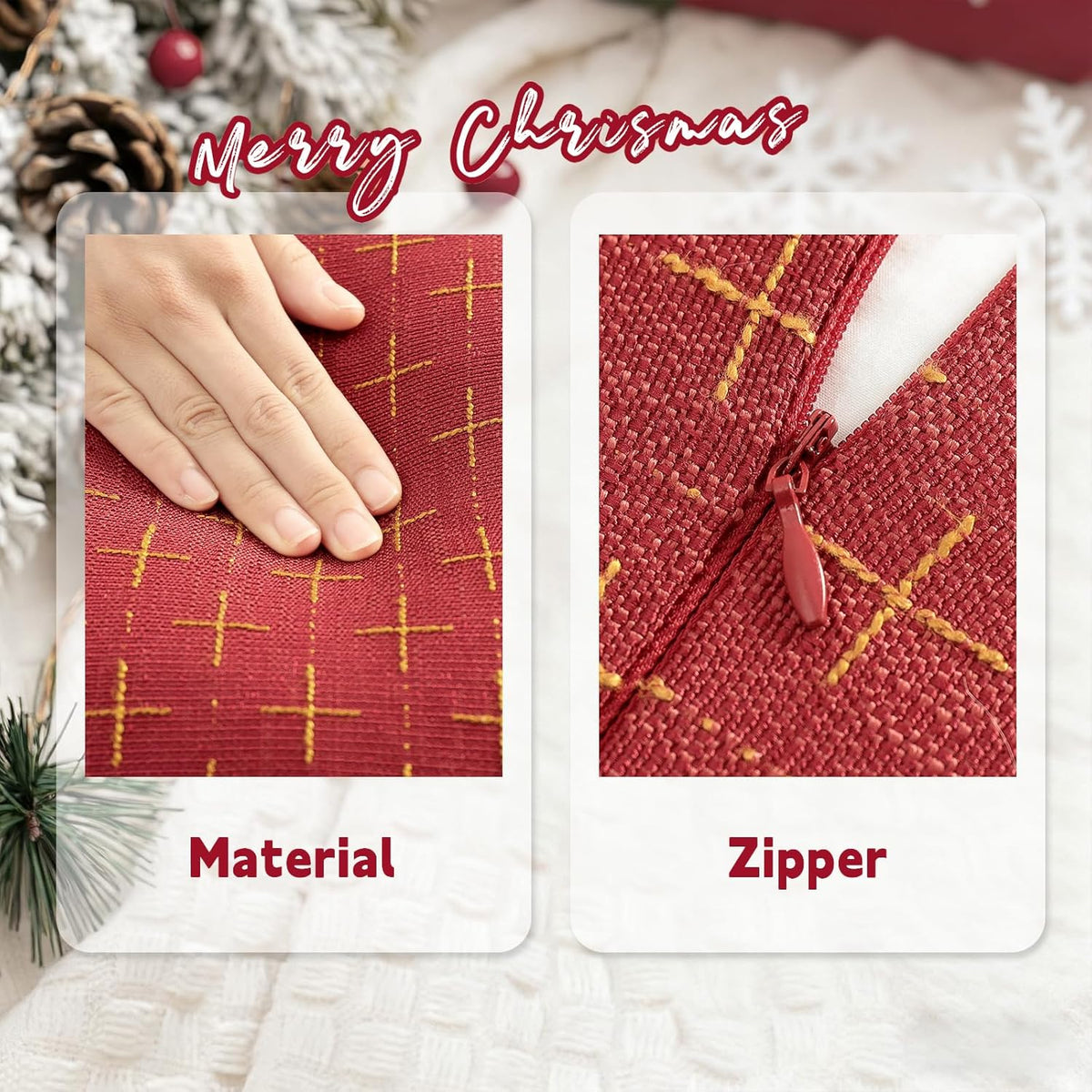 ZWJD Christmas Pillow Covers 26x26 Set of 2 Soft Polyester Textured Red Pillows with Stylish Flange
