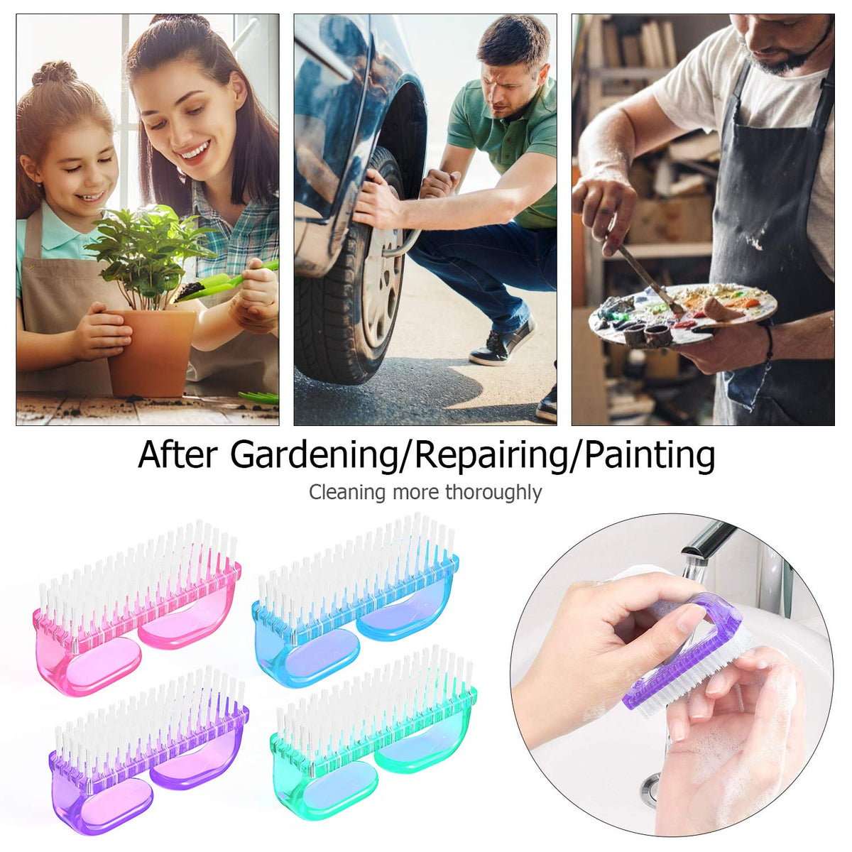 Handle Grip Nail Brush, Hand Fingernail Brush Cleaner Scrubbing Kit Pedicure for Toes and Nails Men