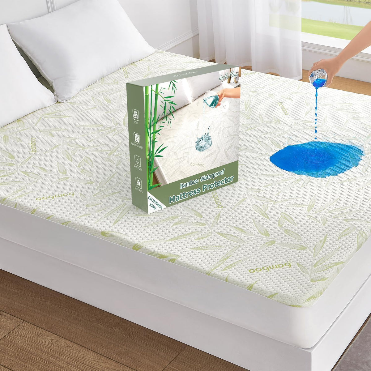 California King Mattress Protector Waterproof Mattress Pad Washable Bamboo Rayon Mattress Cover