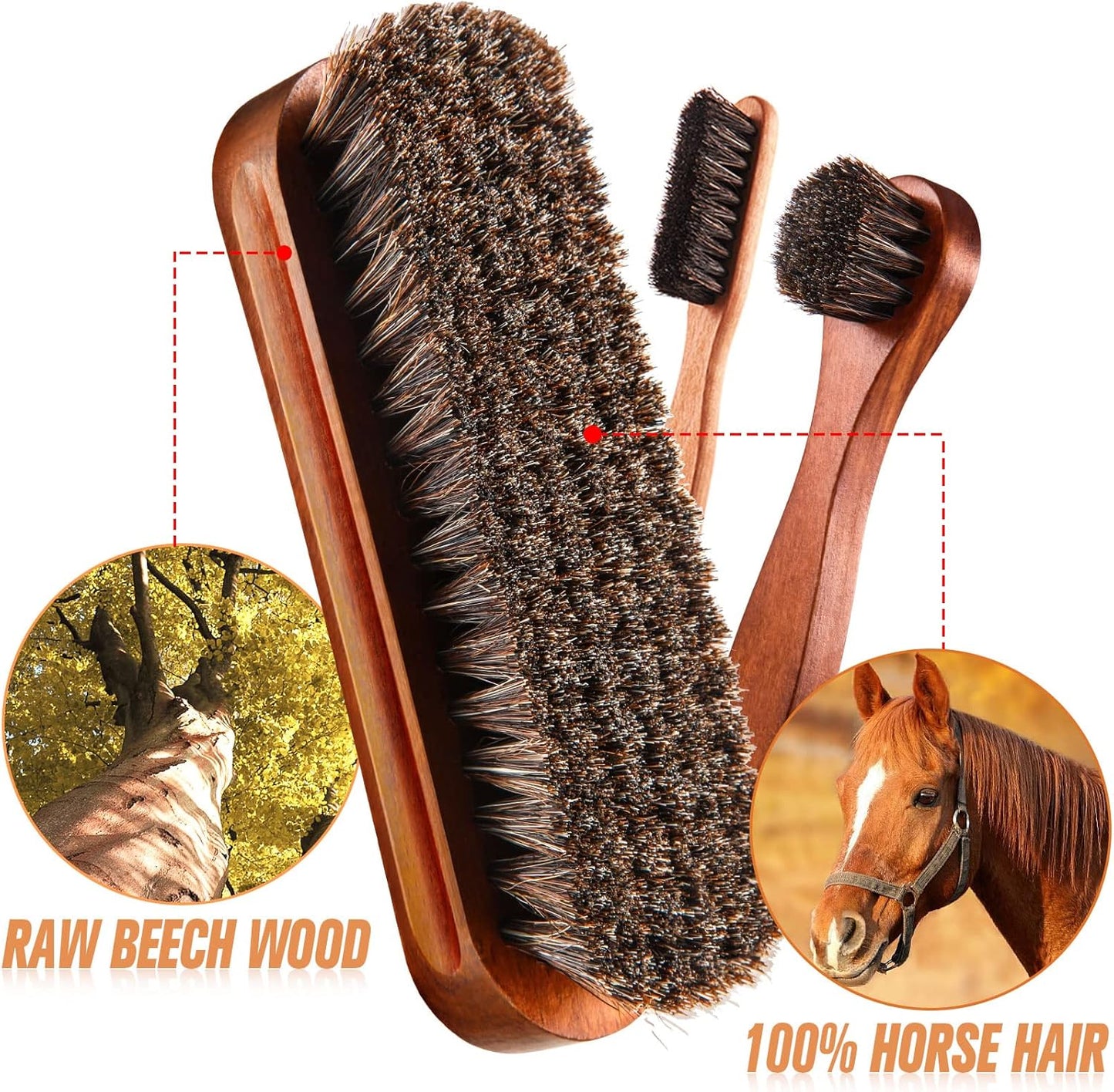 7 Pcs Horsehair Shine Shoes Brush Kit Polish Dauber Applicators Cleaning Leather Shoes Boots Care