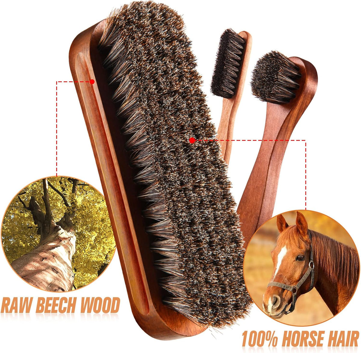 4 Pcs Horsehair Shine Shoes Brush Kit Polish Dauber Applicators Cleaning Leather Shoes Boots Care