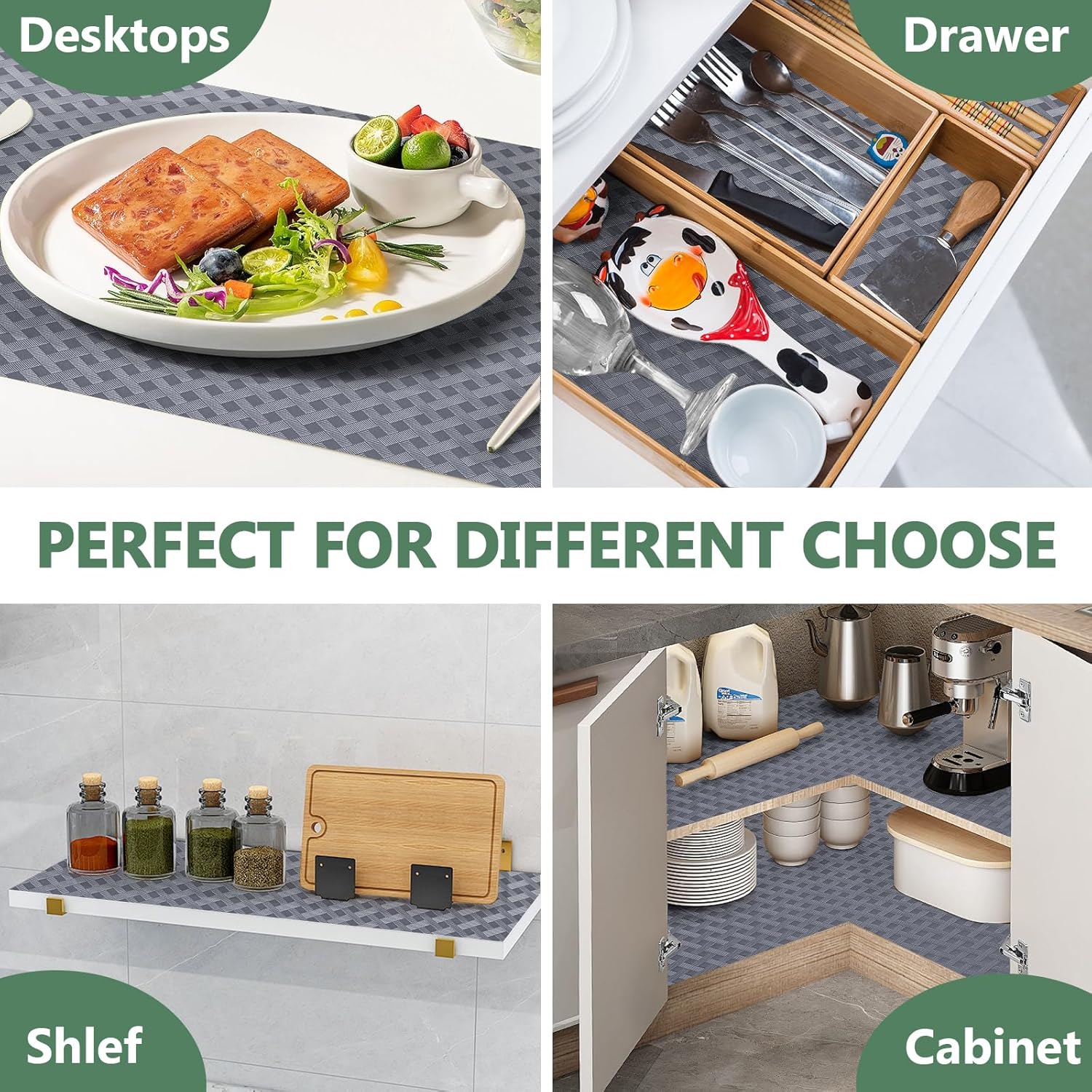 Shelf Liners, Non-Adhesive Drawer Liner, Waterproof & Oil-Proof Kitchen Cabinet Cupboard Liner