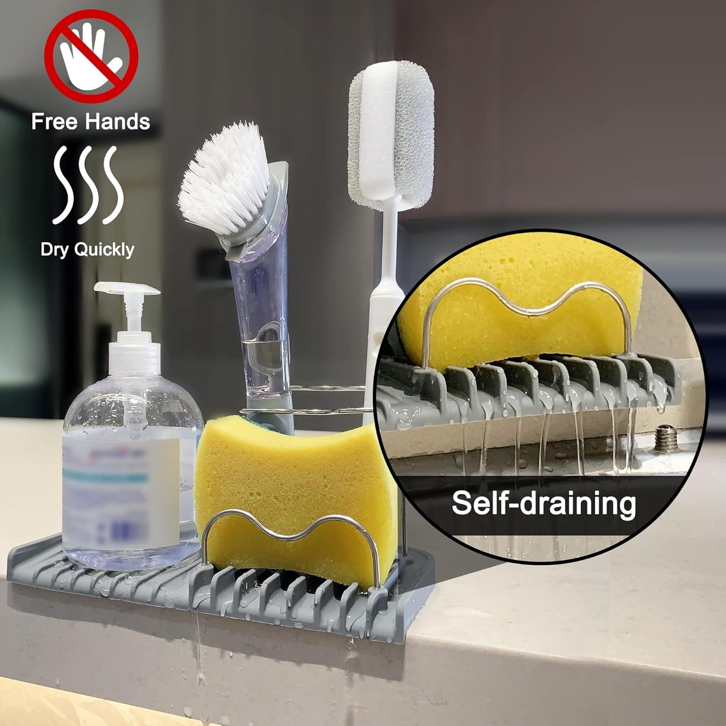 Sponge holder for kitchen sink caddy accessories gadgets, dish soap brush holder for sink