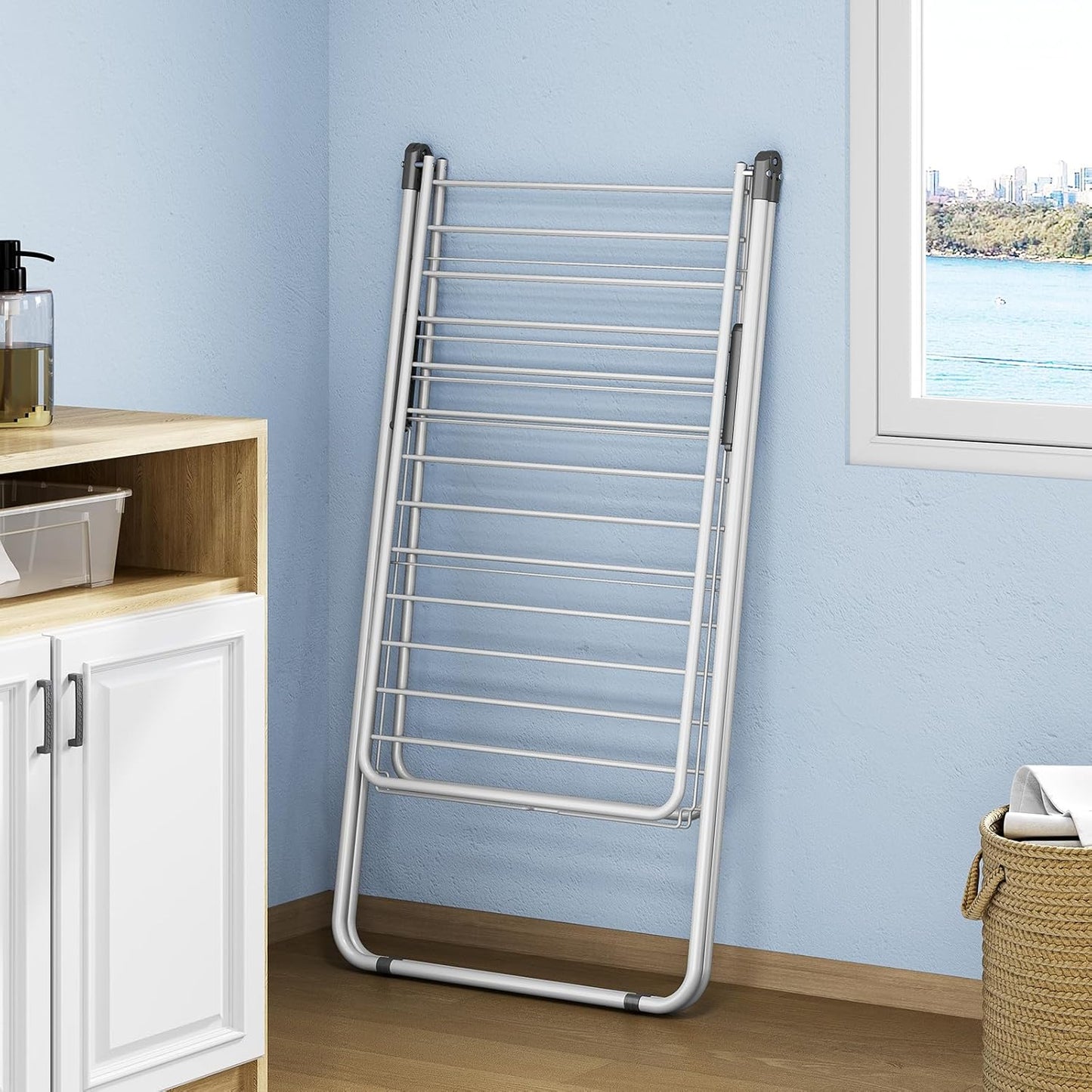 KINGBOARD Clothes Drying Rack Foldable, Metal Drying Rack Clothing with Height-Adjustable, Laundry