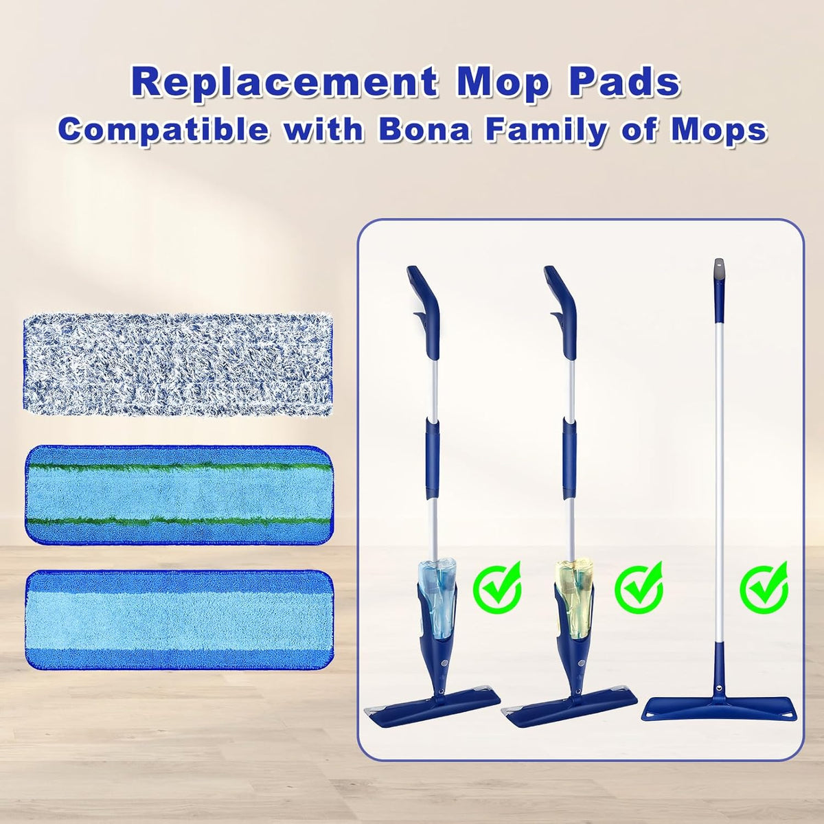6 Pack Microfiber Cleaning Replacement Pad for Bona Mop,Washable Reusable Microfiber Cleaning Mop