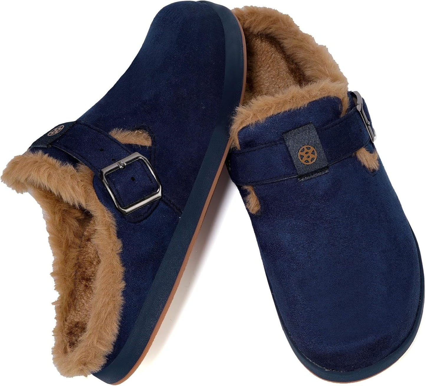 Fur Lined Clogs for Women Men Suede Winter Slippers Arch Support Slip on Mules Potato Shoes with