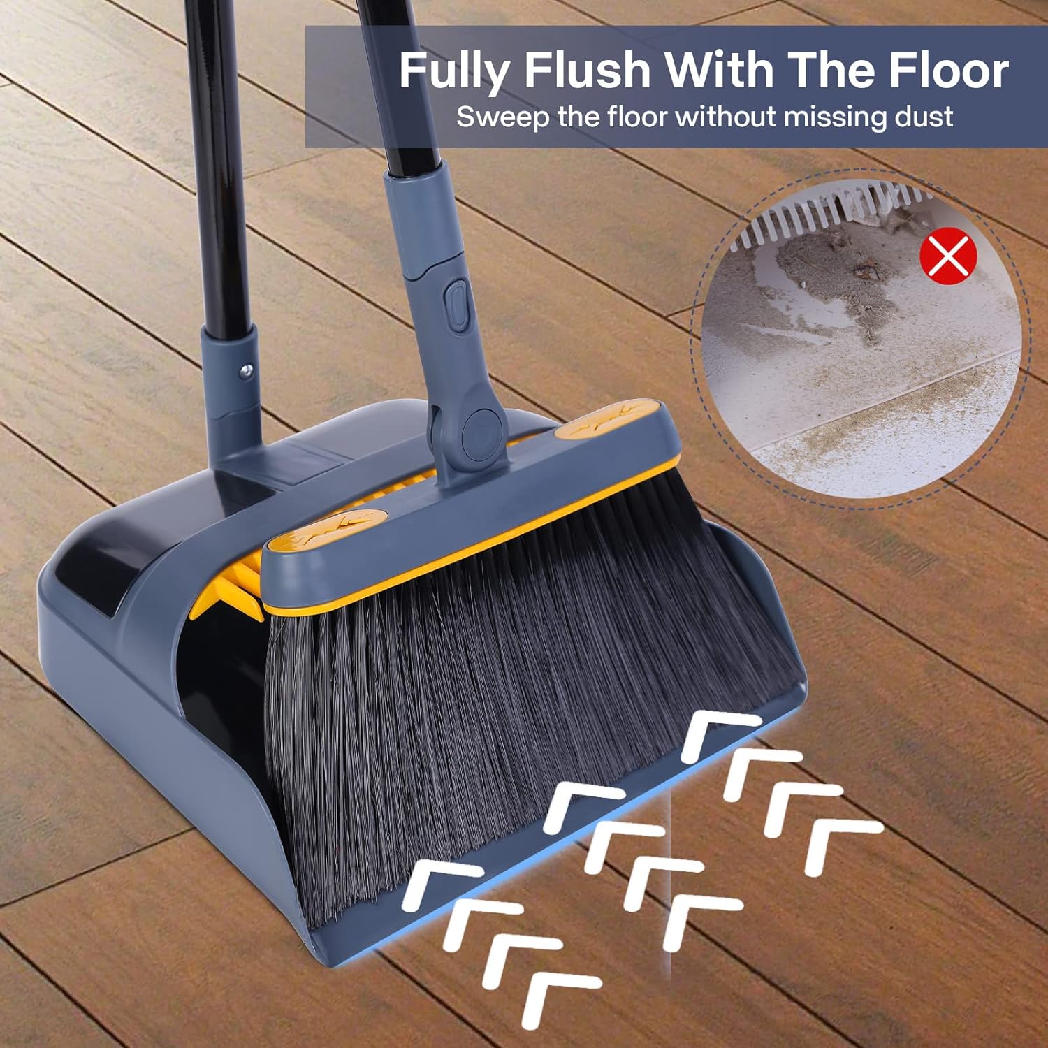 JEHONN Broom and Dustpan Set for Home, 54 Inches Long Handle Lightweight 180 Degree Rotating Indoor