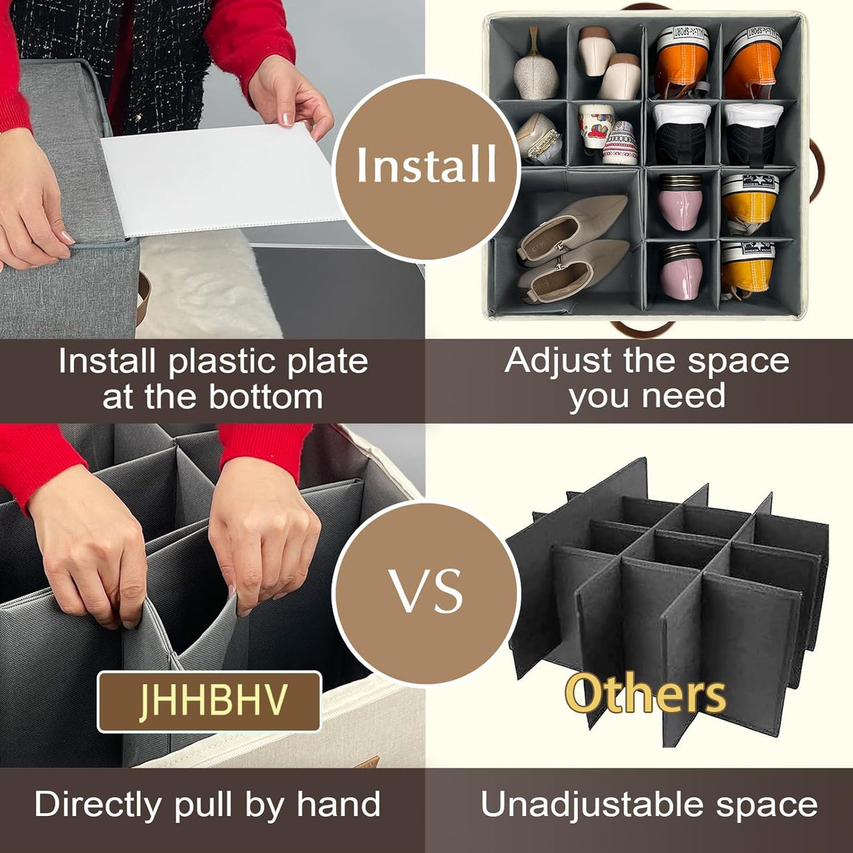 1 Pack Shoe Organizer for Closet, Adjustable Shoe Box Storage Containers, Large Foldable Shoe Bins