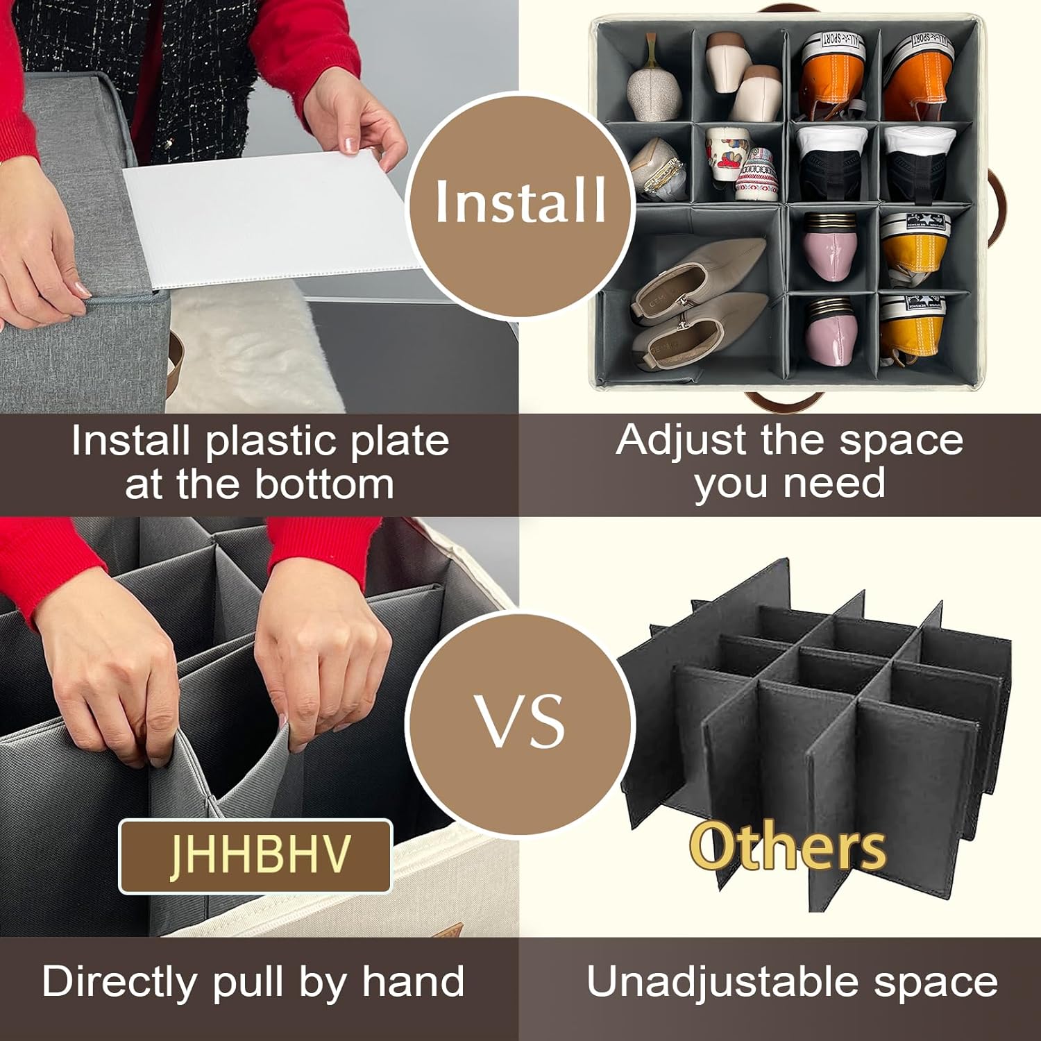 2 Pack Shoe Organizer for Closet, Adjustable Shoe Box Storage Containers, Large Foldable Shoe Bins