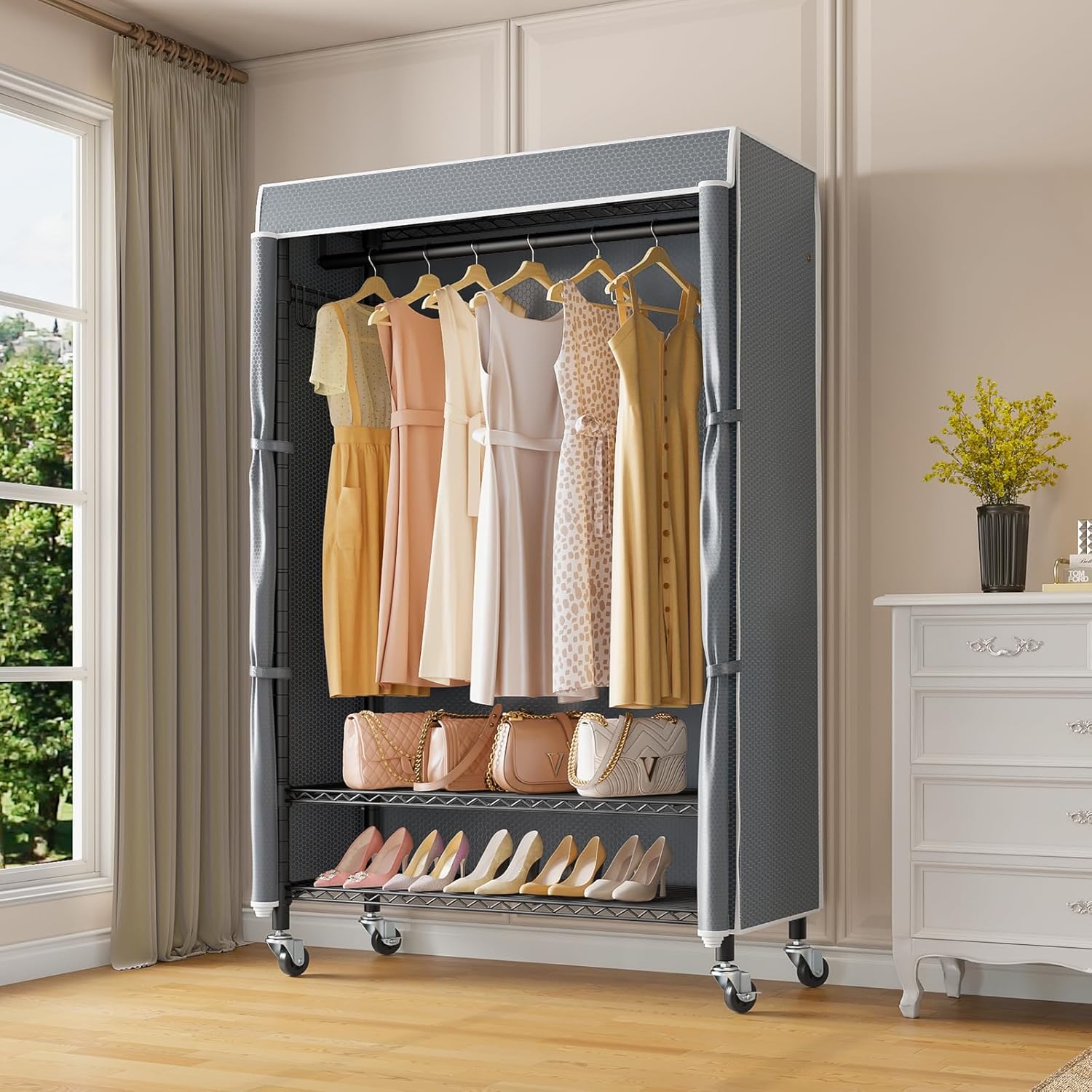 VIPEK R3C Rolling Clothes Rack with Cover Portable Closet for Hanging Clothes, Heavy Duty Garment