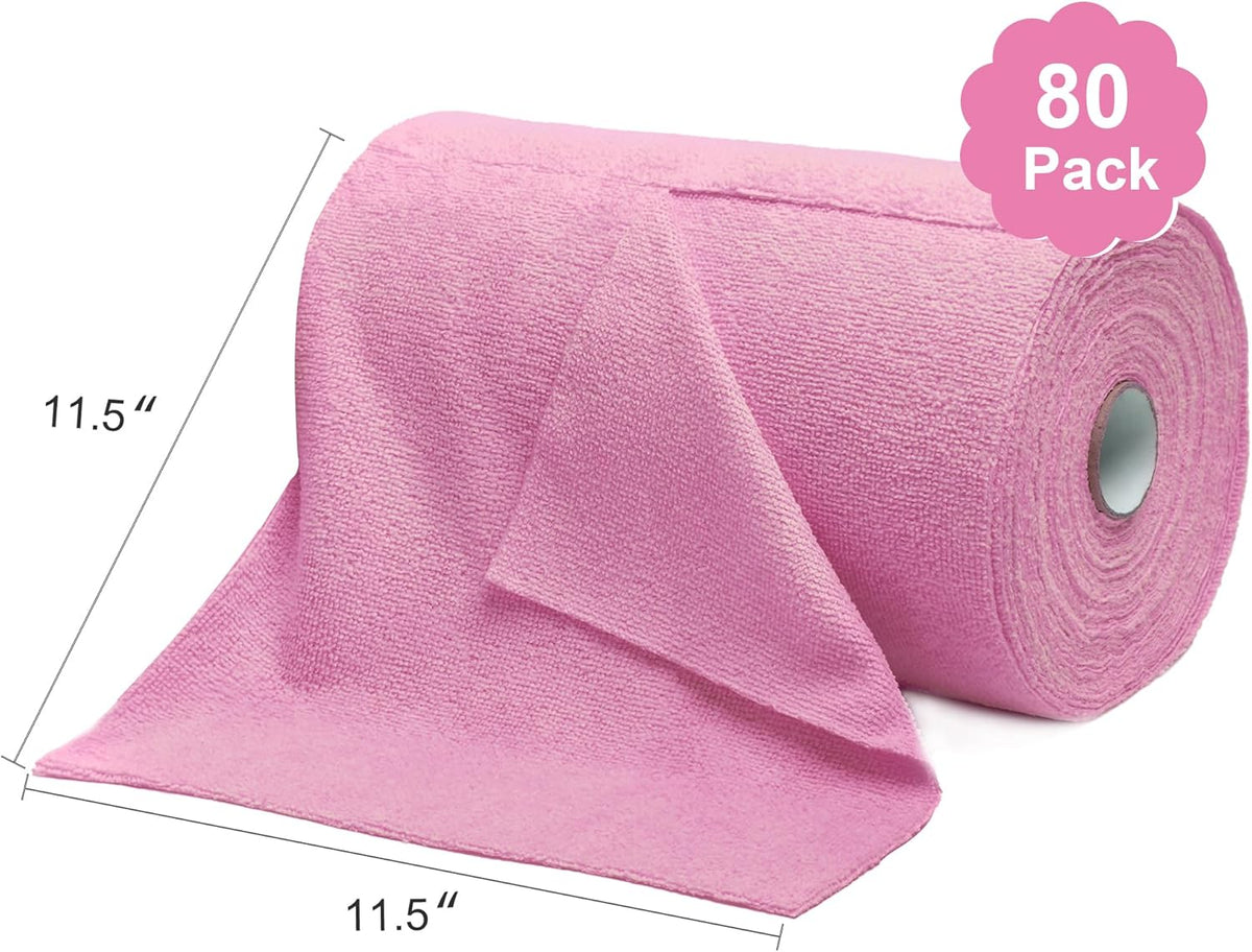 LIVOS Microfiber Cleaning Cloth Roll - 80 Pack, Reusable Paper Towels Pink Tear Away, Microfiber
