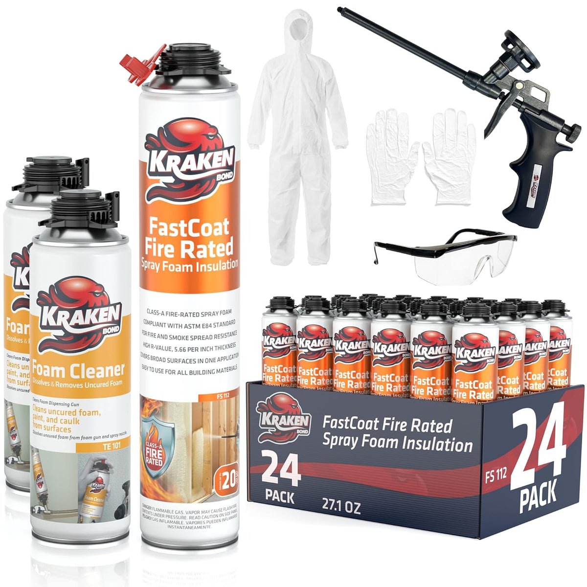 Kraken Bond Fastcoat Fire Rated Spray Foam Insulation Closed Cell in a Can 480 sq ft (24x27.1 oz.)