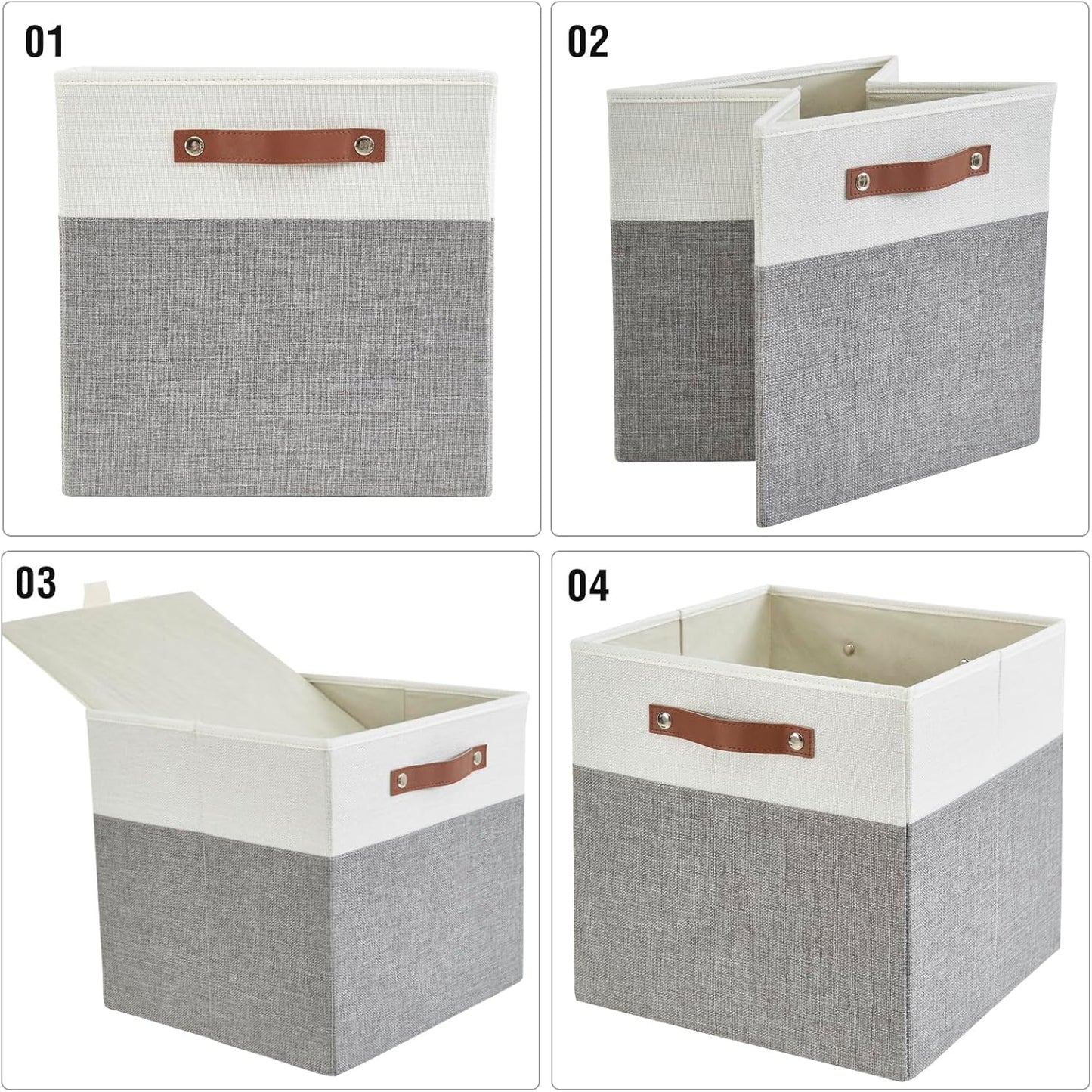 Collapsible Fabric Storage Cube Bins with 2 Reinforced PU Handles, Foldable Storage Organizer