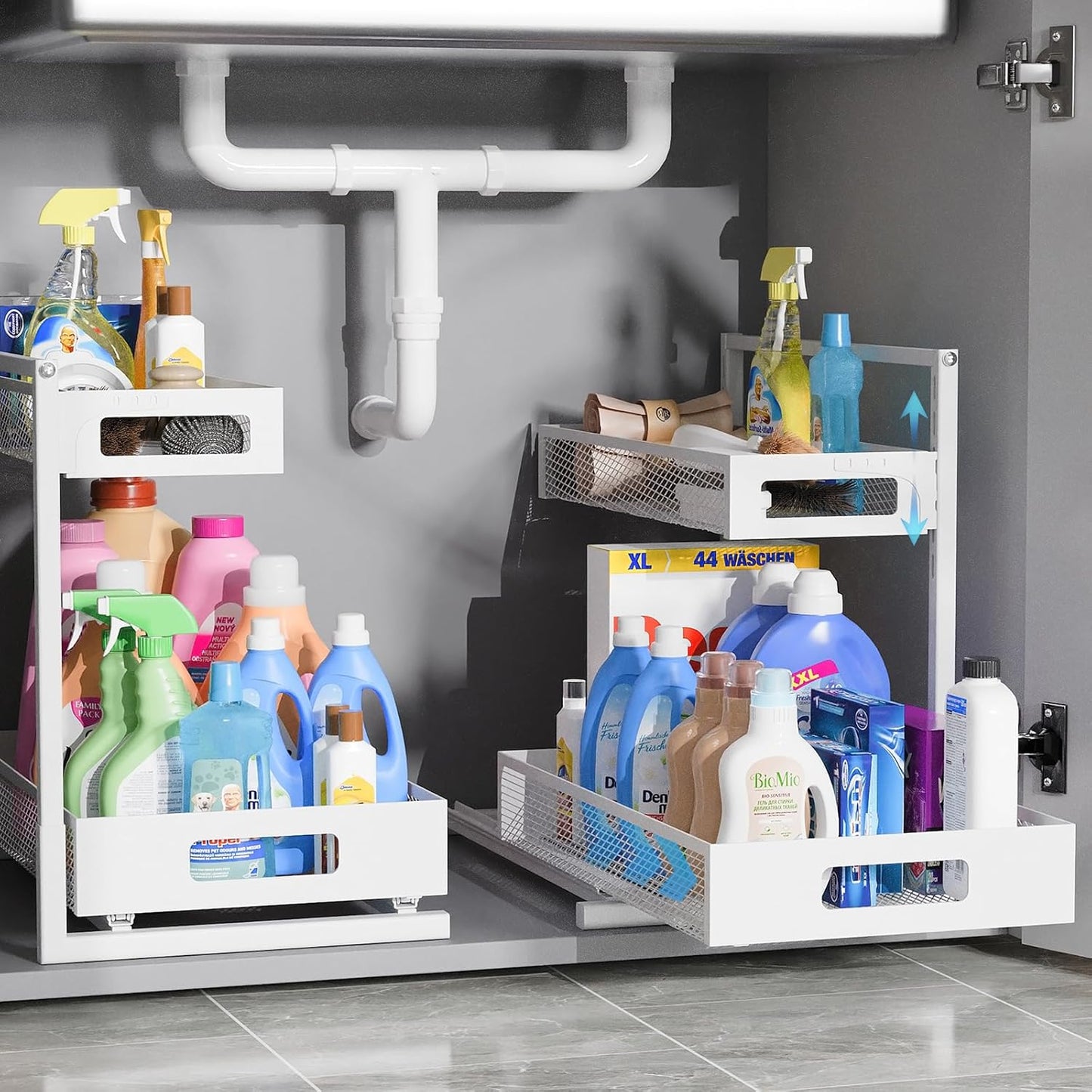 Full Metal Under Sink Organizer, Pull Out Cabinet Organizers and Storage, Silk-Smooth Sliding