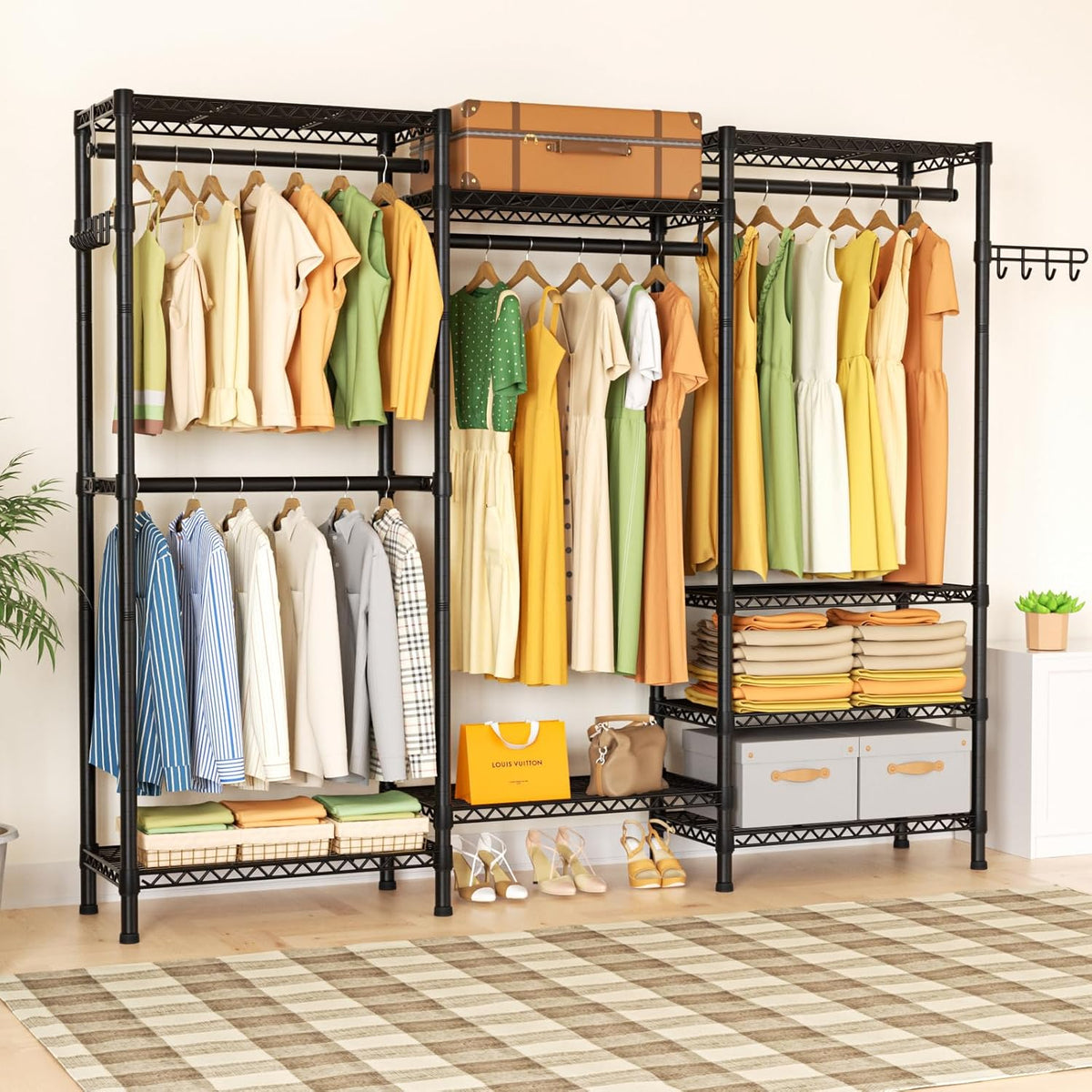 Heavy Duty Garment Rack Large Clothes Rack,Freestanding Closet Portable Clothing Rack with 8