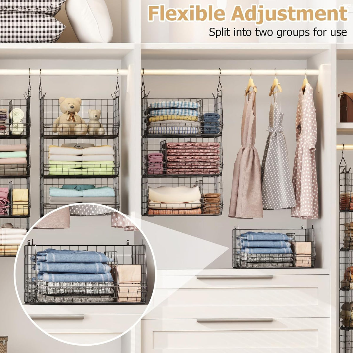 5 Tier Extra Large Closet Hanging Organizer with 5 Dividers,16.5"L x 11.8"W x 51.4"H Closet