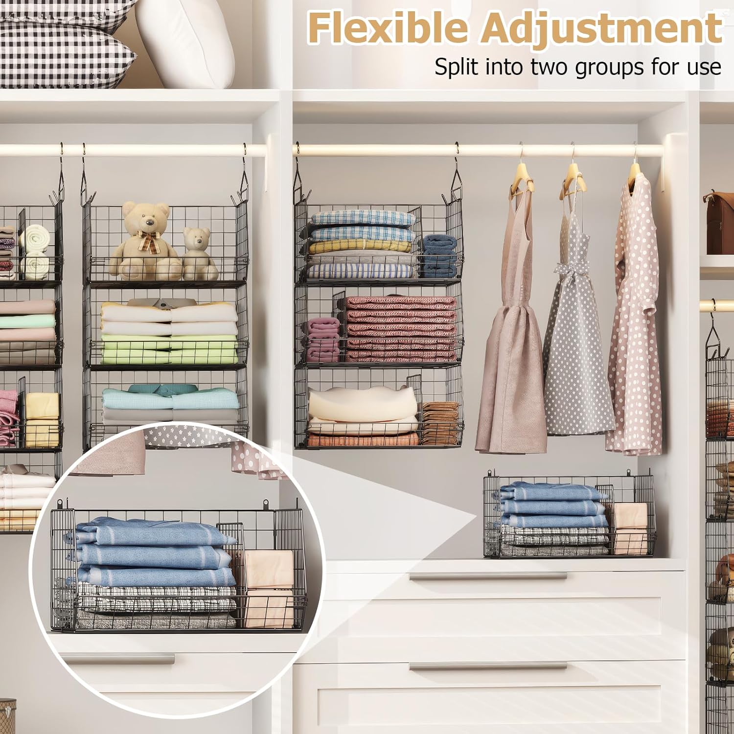 5 Tier Extra Large Closet Hanging Organizer with 5 Dividers,16.5"L x 11.8"W x 51.4"H Closet