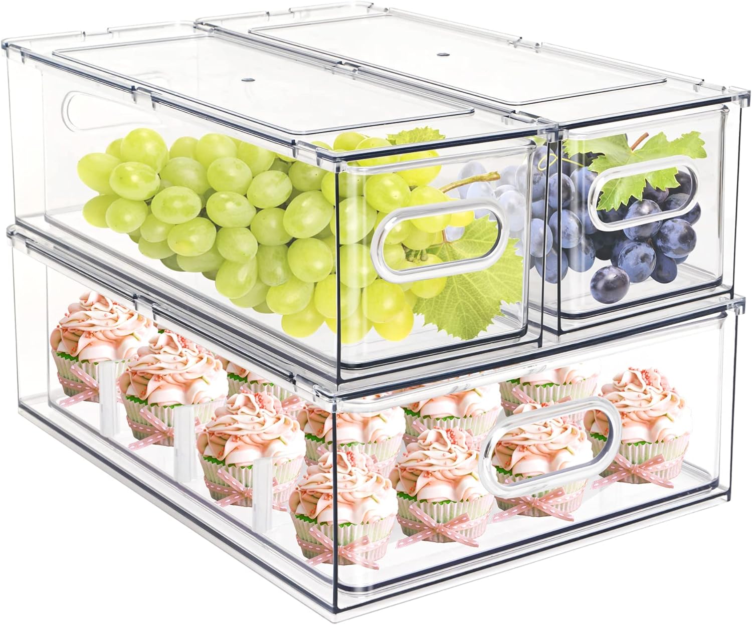 MineSign Set of 3 Stackable Refrigerator Organizer Bins Pull-Out Drawers for Fruit and Veggies