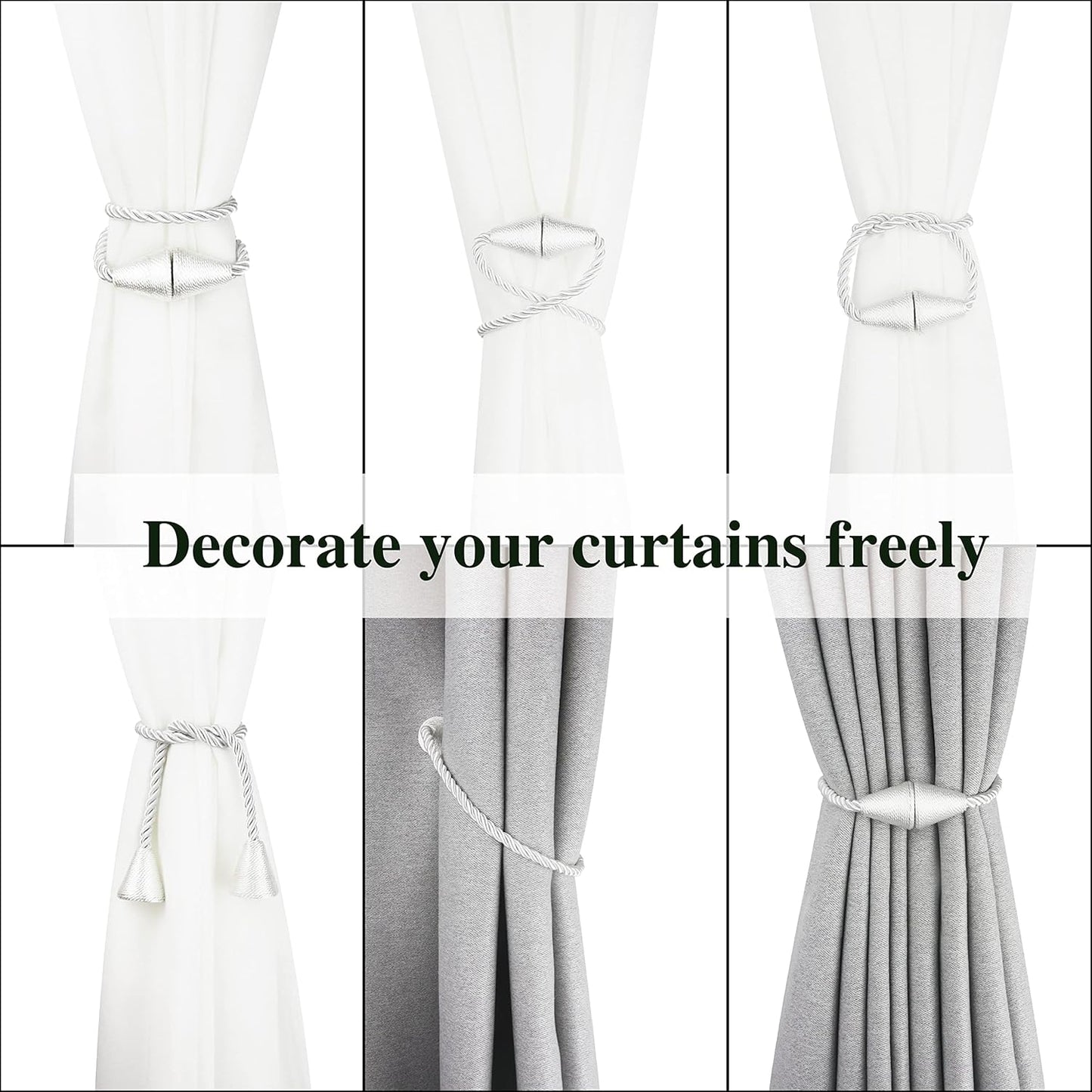 4 Pack Magnetic Curtain Tiebacks Rope Modern Handmade Curtain Tie Backs Decorative Drapes Weave