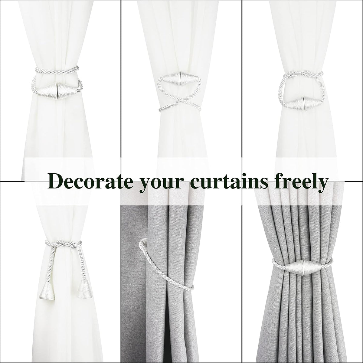 4 Pack Magnetic Curtain Tiebacks Rope Modern Handmade Curtain Tie Backs Decorative Drapes Weave