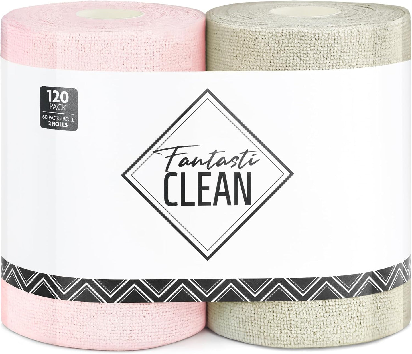 Fantasticlean Microfiber Cleaning Cloth Roll 2 Rolls 120 Pack, Tear Away Paperless Towels, 8" x 8"
