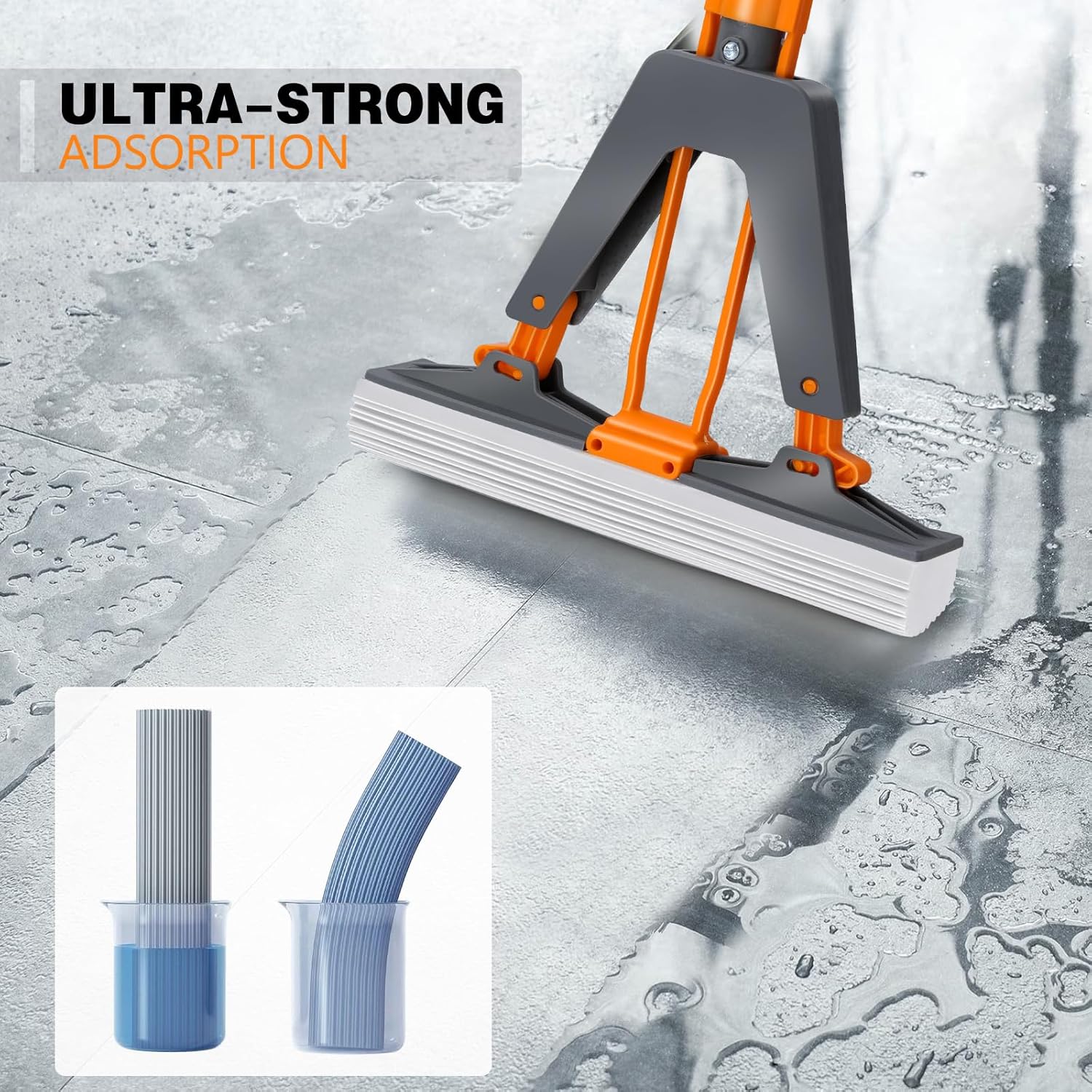 Sponge Mop,Masthome PVA Squeeze Mop with 3 Absorbent Mop Refills,Sponge Mops for Floor