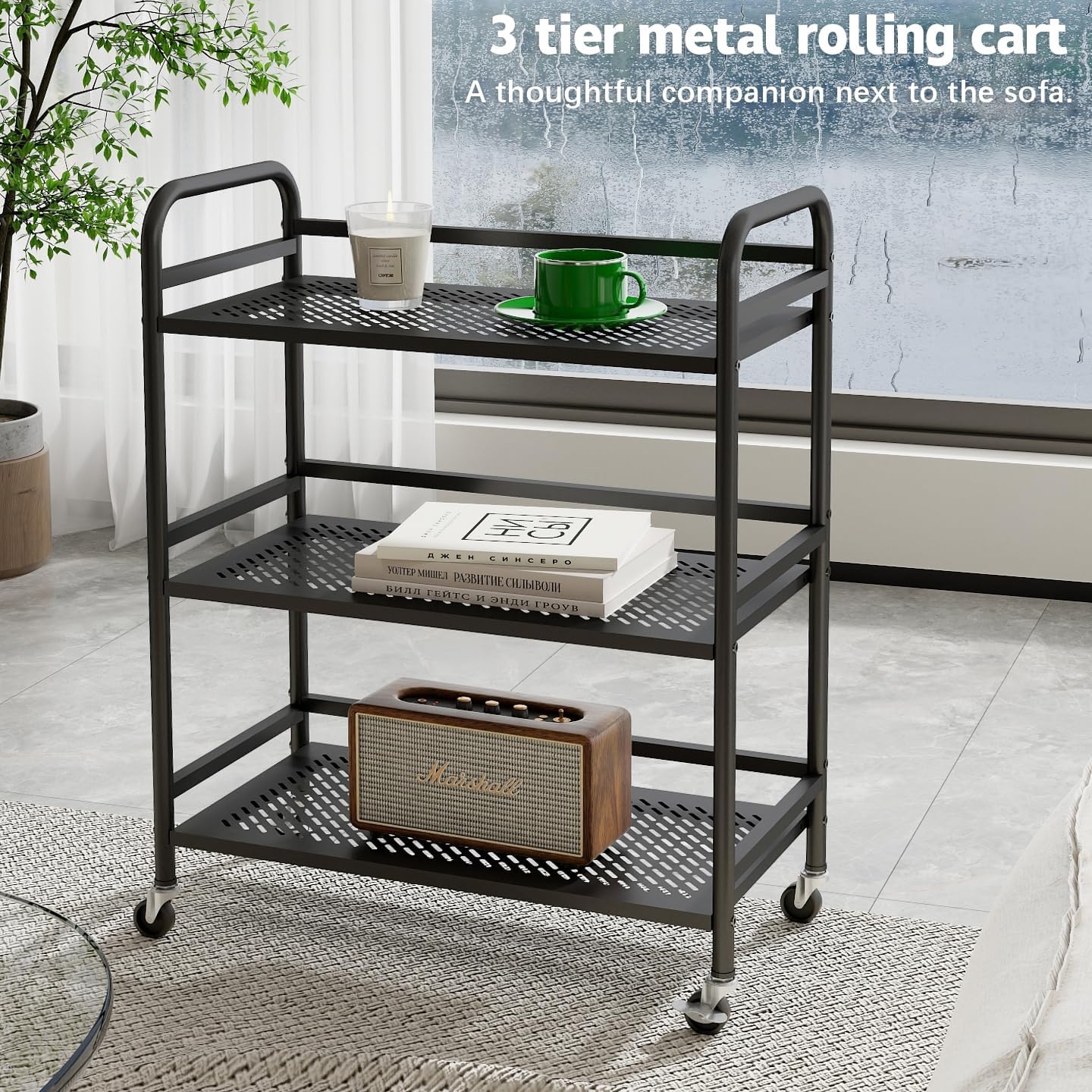 HDANI 3 Tier Metal Rolling Heavy Cart Supports 40 Lbs Per Tier,Rolling Cart with 2 Lockable Wheels