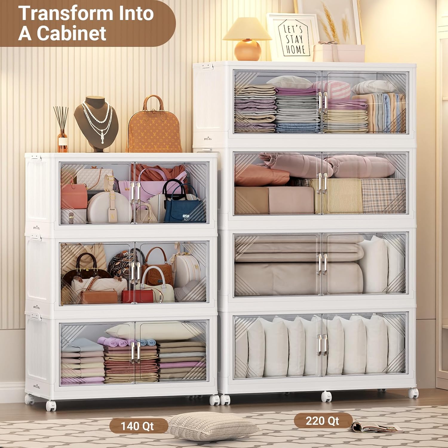 220Gal Plastic Stackable Storage Bins with Lid, 880QT Extra Large Closet Organizers Collapsible