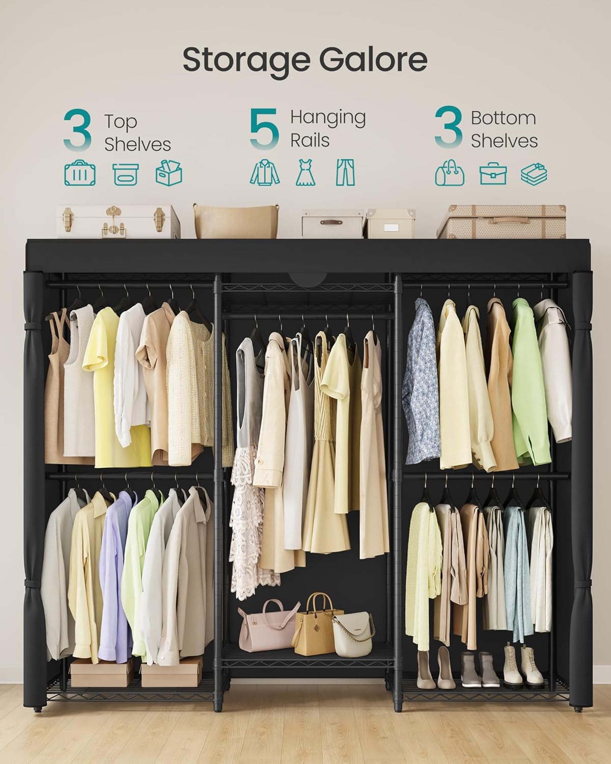 SONGMICS Heavy-Duty Clothes Rack, Garment Rack, Portable Closet, 68.7-Inch Wide Clothing Rack with