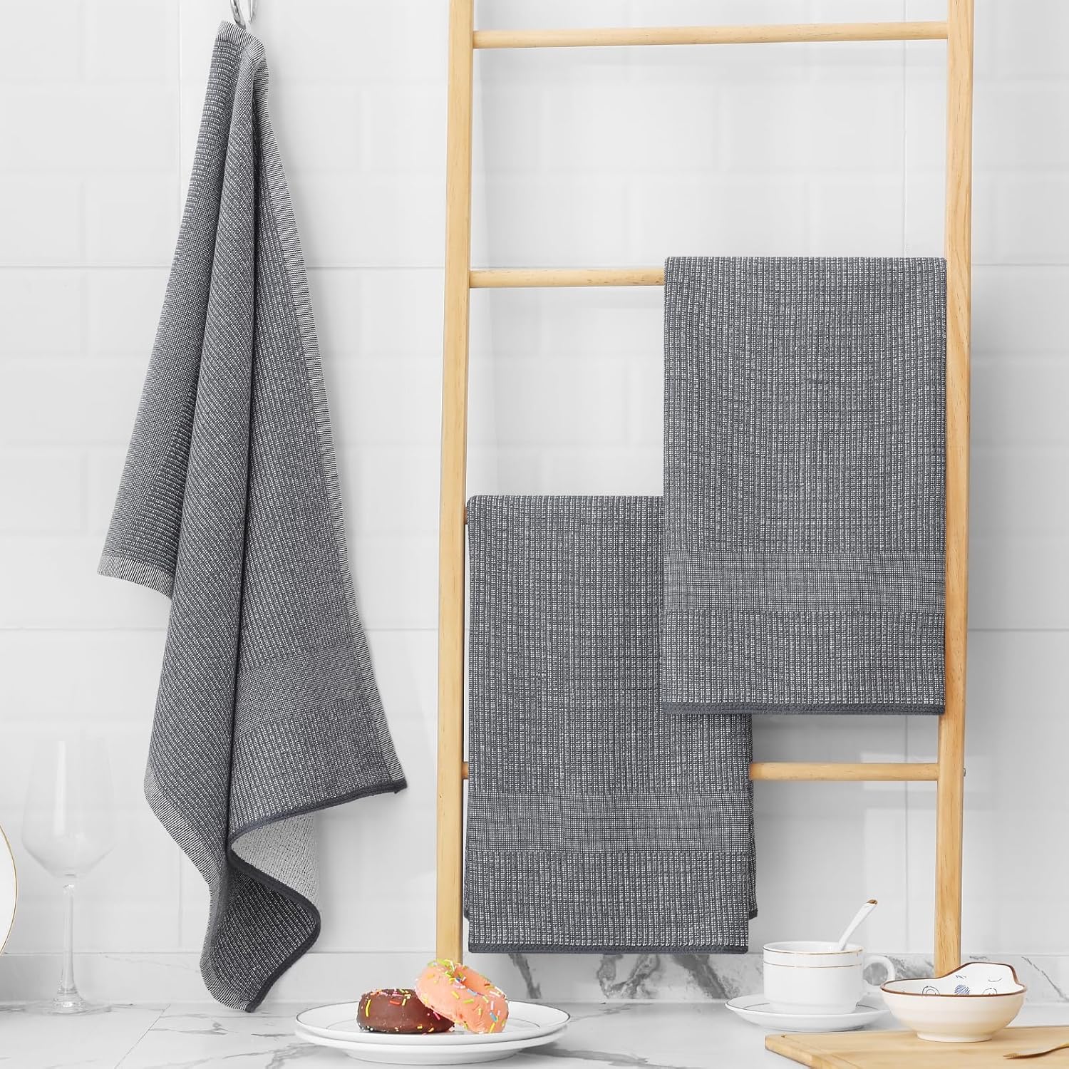 Homaxy Premium Kitchen Towels(18”x 28”, 12 Pack), Large Cotton Kitchen Hand Towels, Flat and Terry