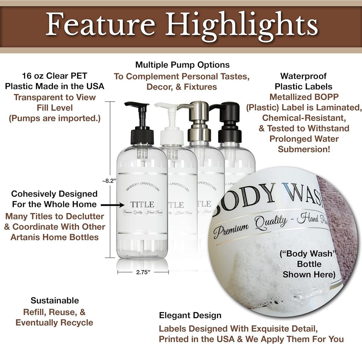 Clear Refillable Shampoo and Conditioner Bottles - Body Wash, Shampoo and Conditioner Dispenser