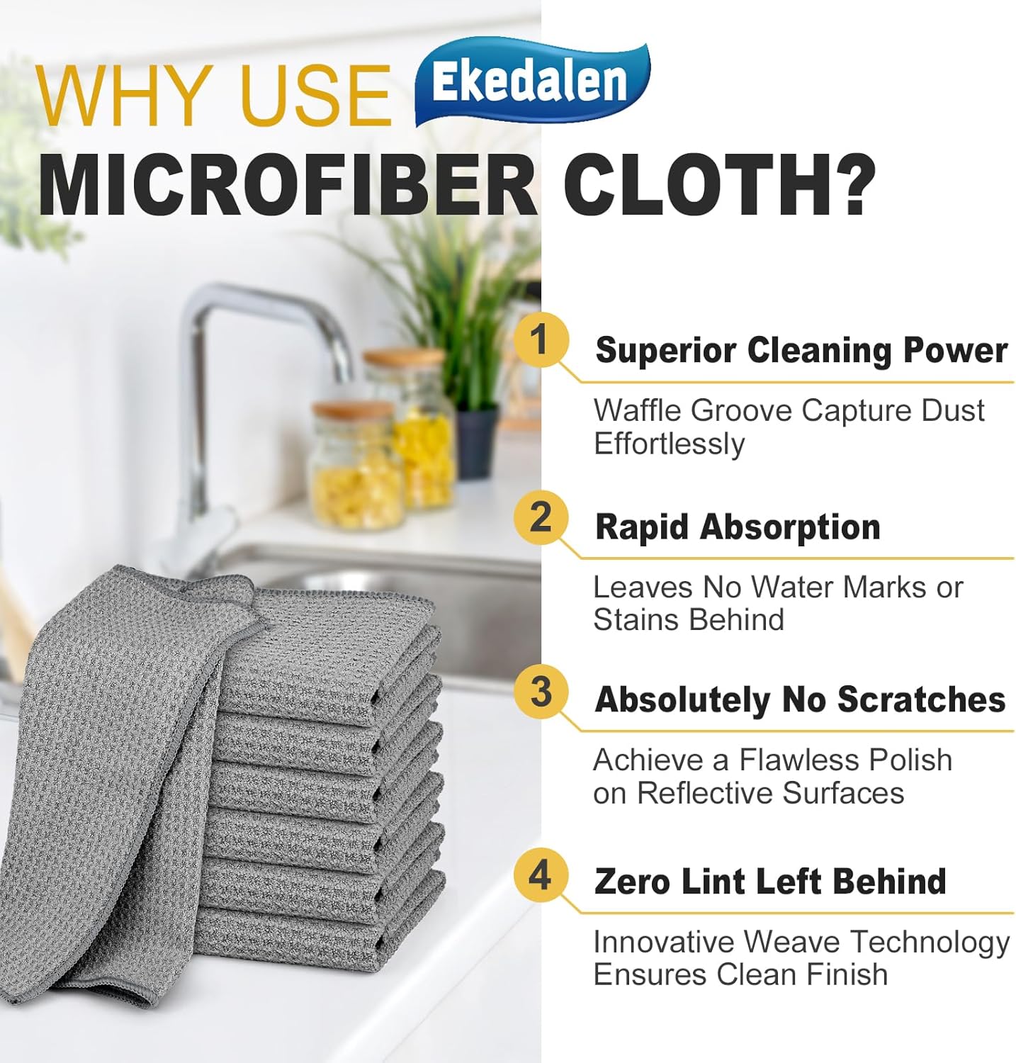Microfiber Cleaning Cloth Waffle Weave for Dusting Absorbent Towel Quick Drying Dust Rags Household