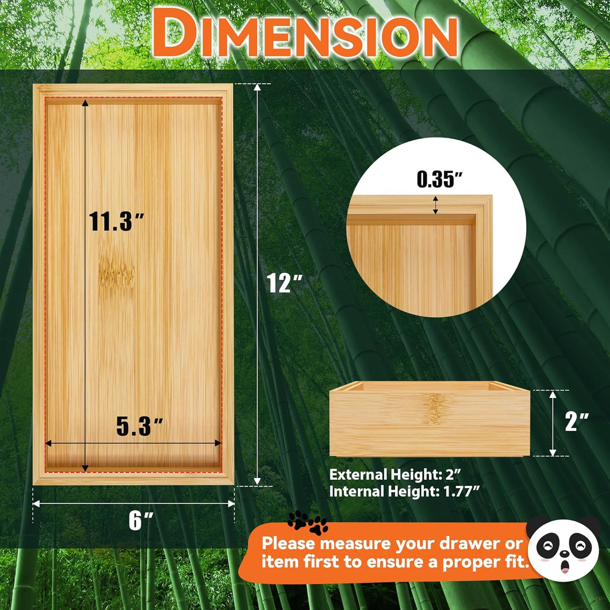 Bamboo Drawer Organizer - Silverware & Utensil Organizer, Stackable, 2 Pcs, Wooden Storage Box Tray
