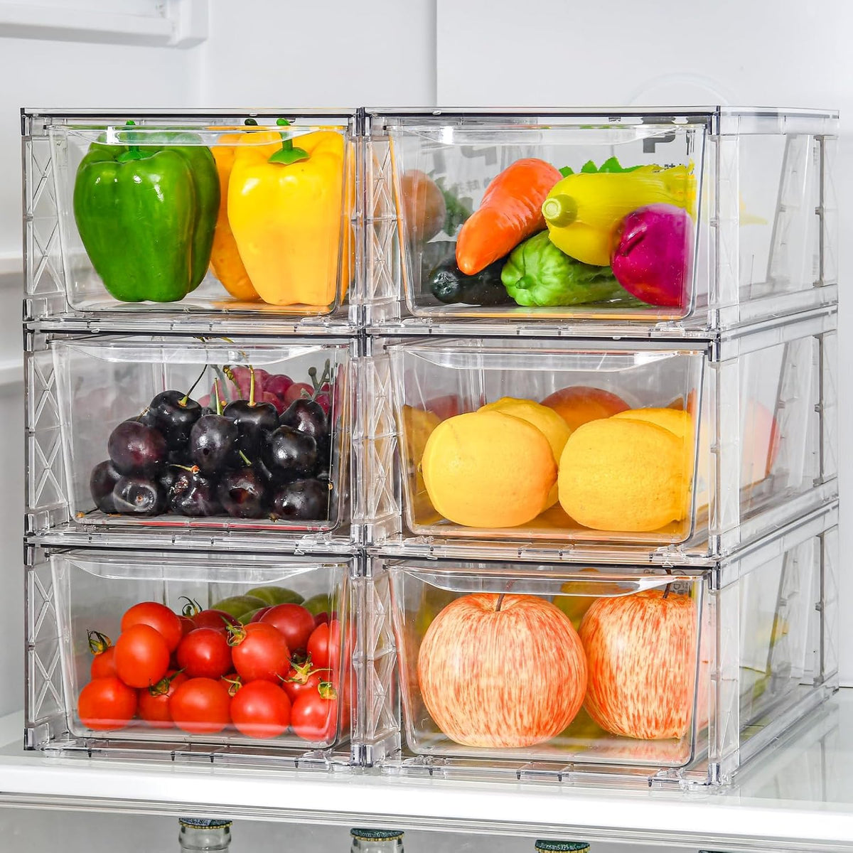 6Pack Pantry Organizers and Storage,Clear Stackable Kitchen Storage Organizer,Foods Organizer Bins