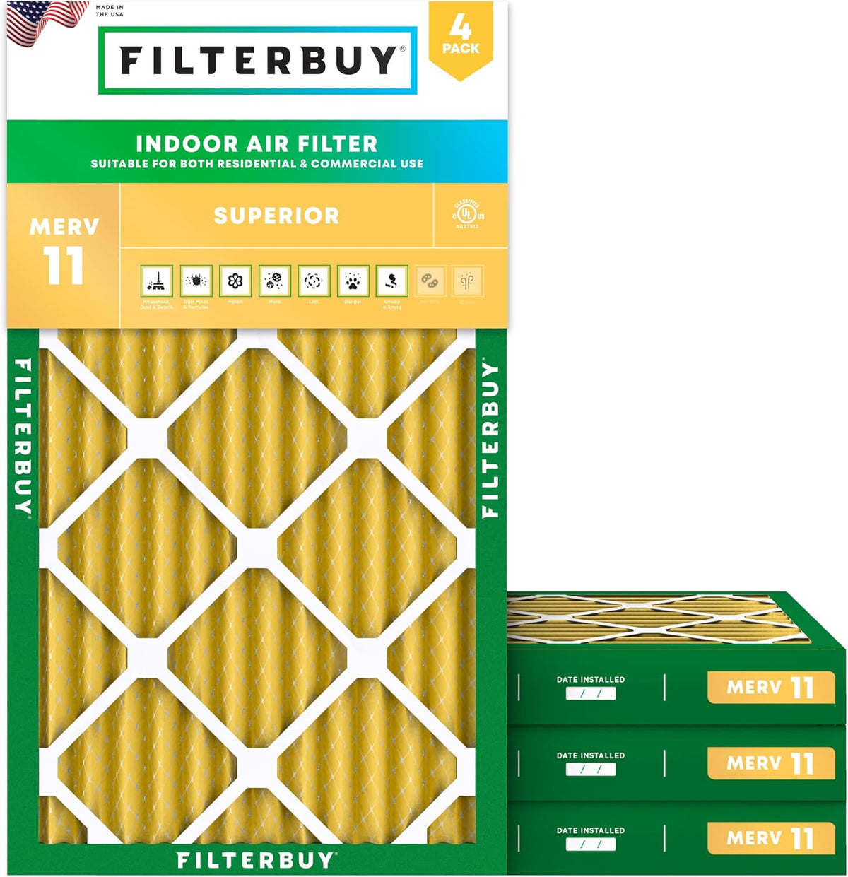 Filterbuy 14x24x2 Air Filter MERV 11 (MPR 1200) Allergen Defense Replacement (4-Pack)