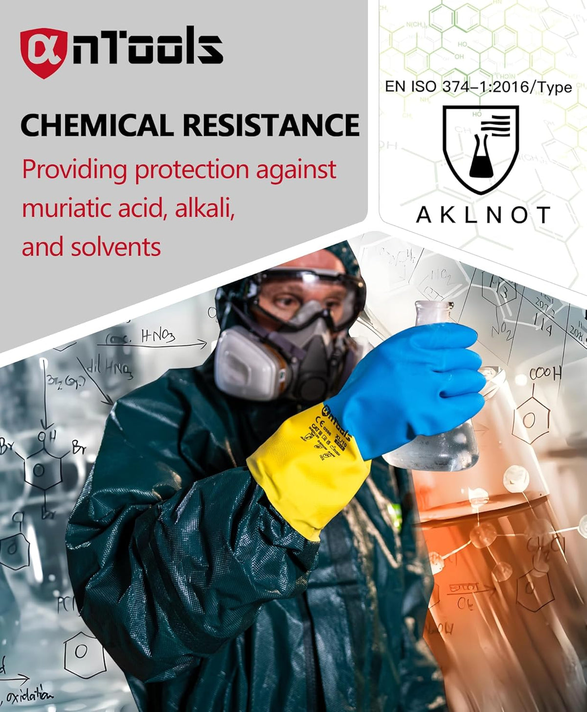 2 Pairs Neoprene and Rubber Blend Heavy-Duty Chemical Gloves, Protective industrial gloves for