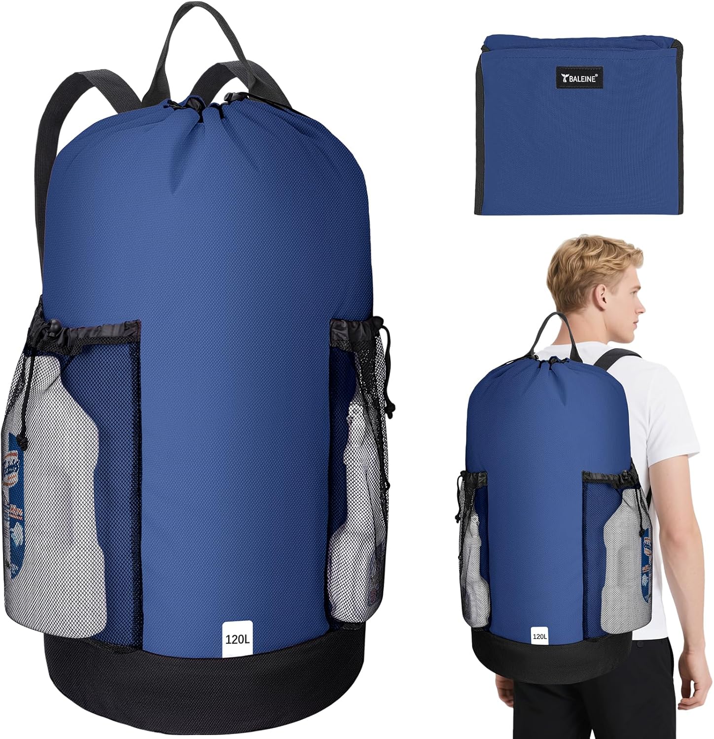 BALEINE 120L Laundry Bag Backpack, 900D Oxford Fabric Large Travel Laundry Bags with Shoulder