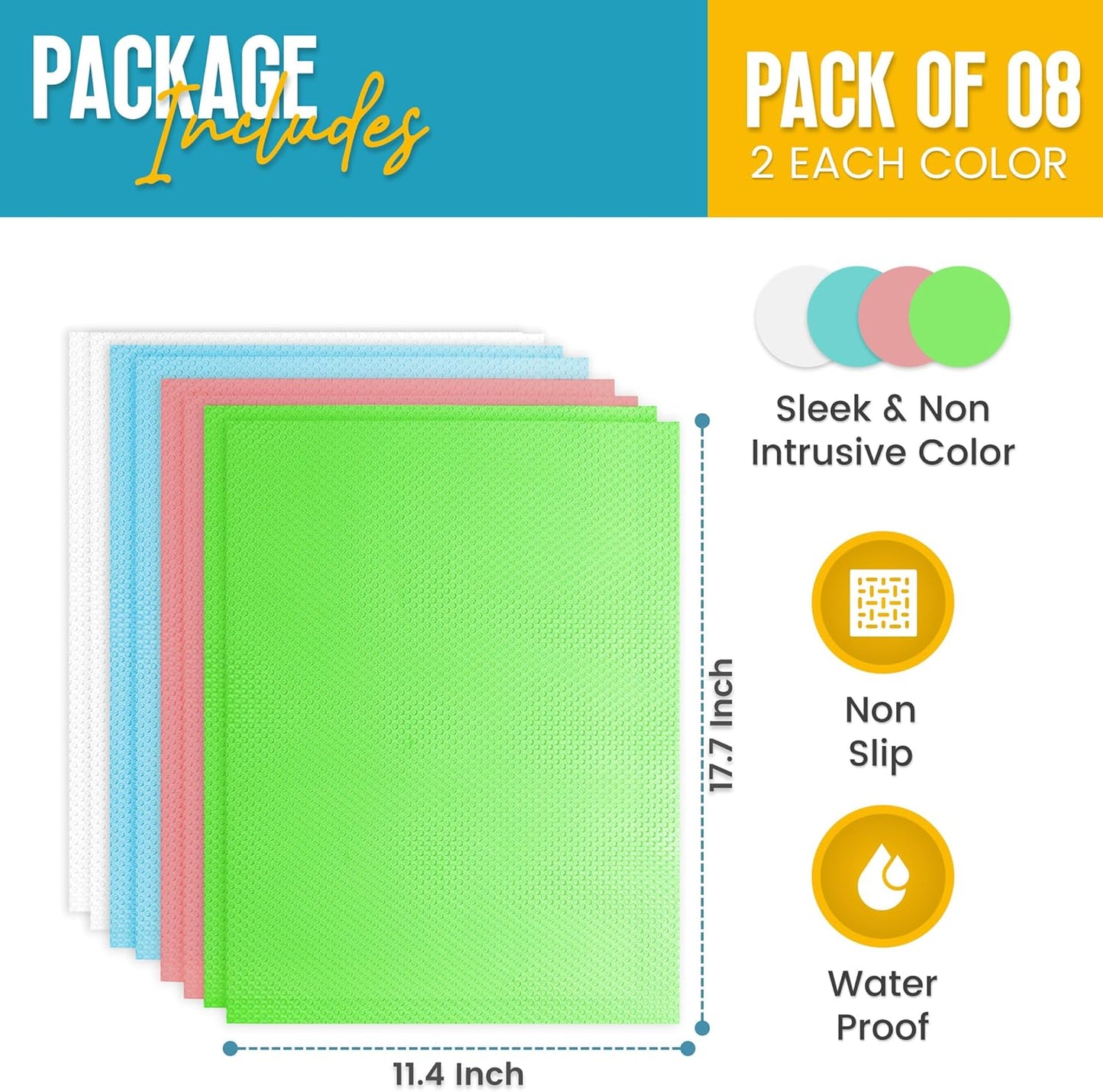 Refrigerator Liners for Shelves (8 Pack) by Linda’s Essentials - Non-Adhesive Shelf or Drawer