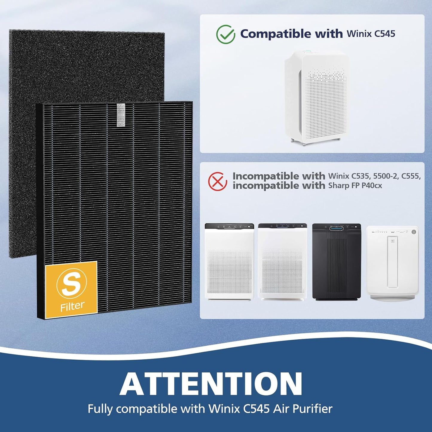2 Pack C545 HEPA Smoke Replacement Filter S Compatible with Winix C545 Air Purifier, Replaces Part