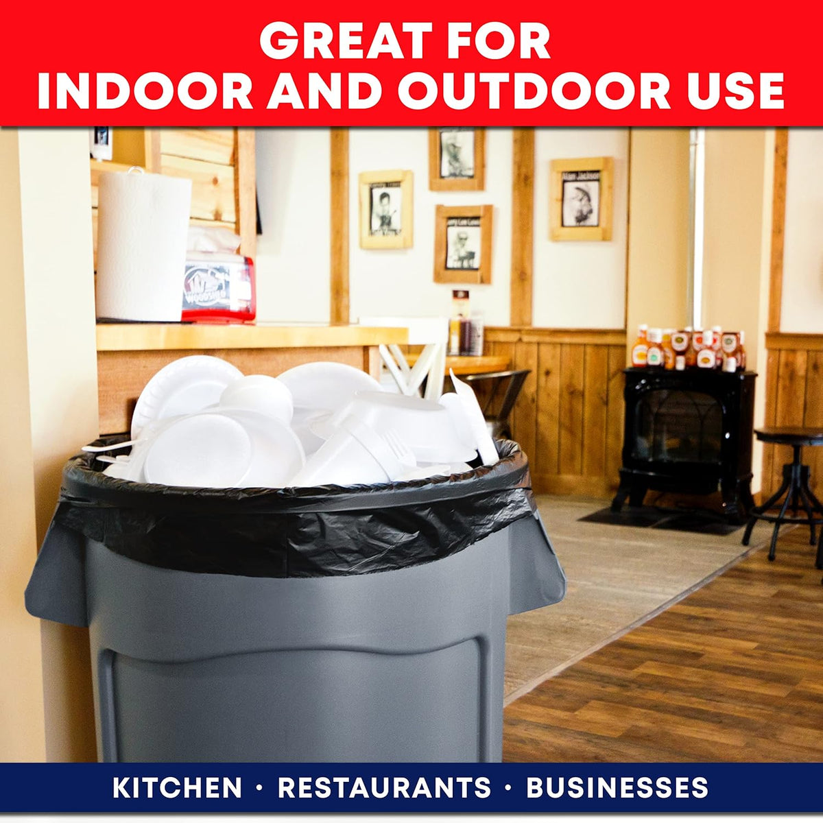 Veska 33 Gallon Trash Bags, (Huge 100 Bags w/Ties) Large Black Garbage Bags 30 Gallon, 32 Gallon