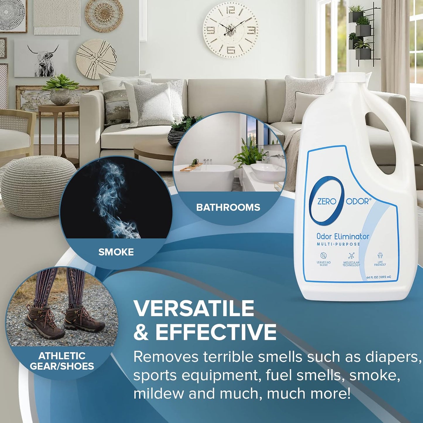 Zero Odor - Multi-Purpose Strong Odor Eliminator for Home, Office, Car, Bathroom, Hotel, Room