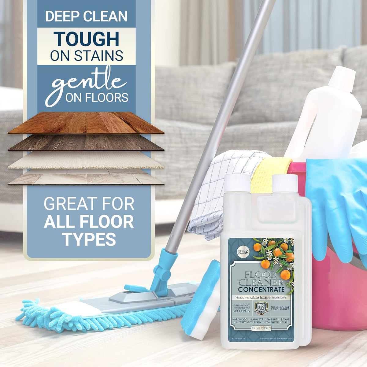 ProCare Citrus Floor Cleaner Concentrate (Made in USA) | Vinyl, Wood, Tile, Stone & Laminate Floor